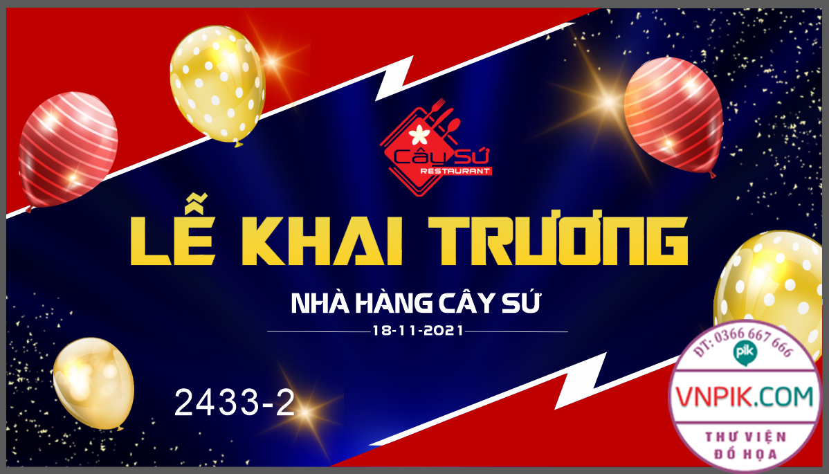 Backdrop Tưng bừng khai trương nhà hàng cây sứ file CDR x5 mẫu 2