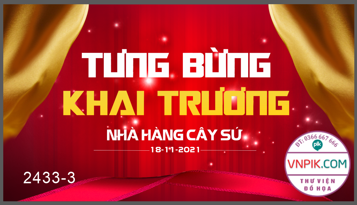 Backdrop Tưng bừng khai trương nhà hàng cây sứ file CDR x5 mẫu 3