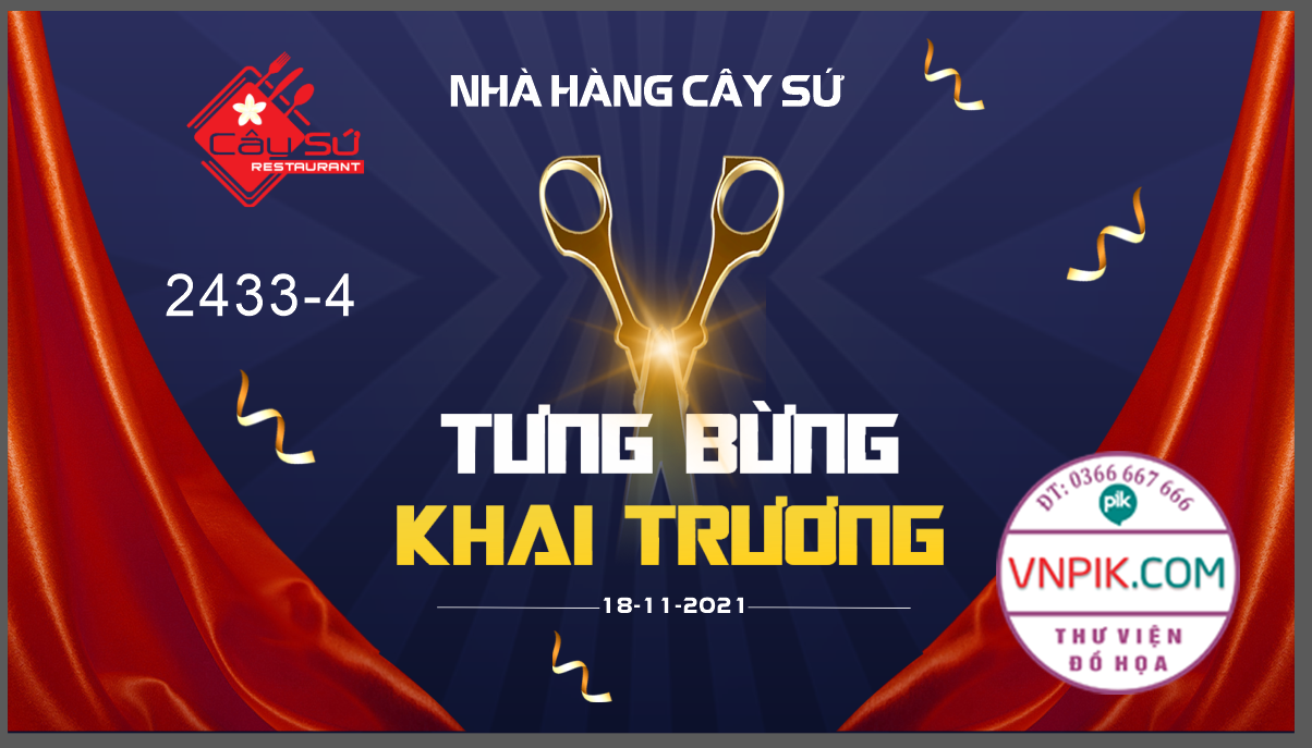 Backdrop Tưng bừng khai trương nhà hàng cây sứ file CDR x5 mẫu 4