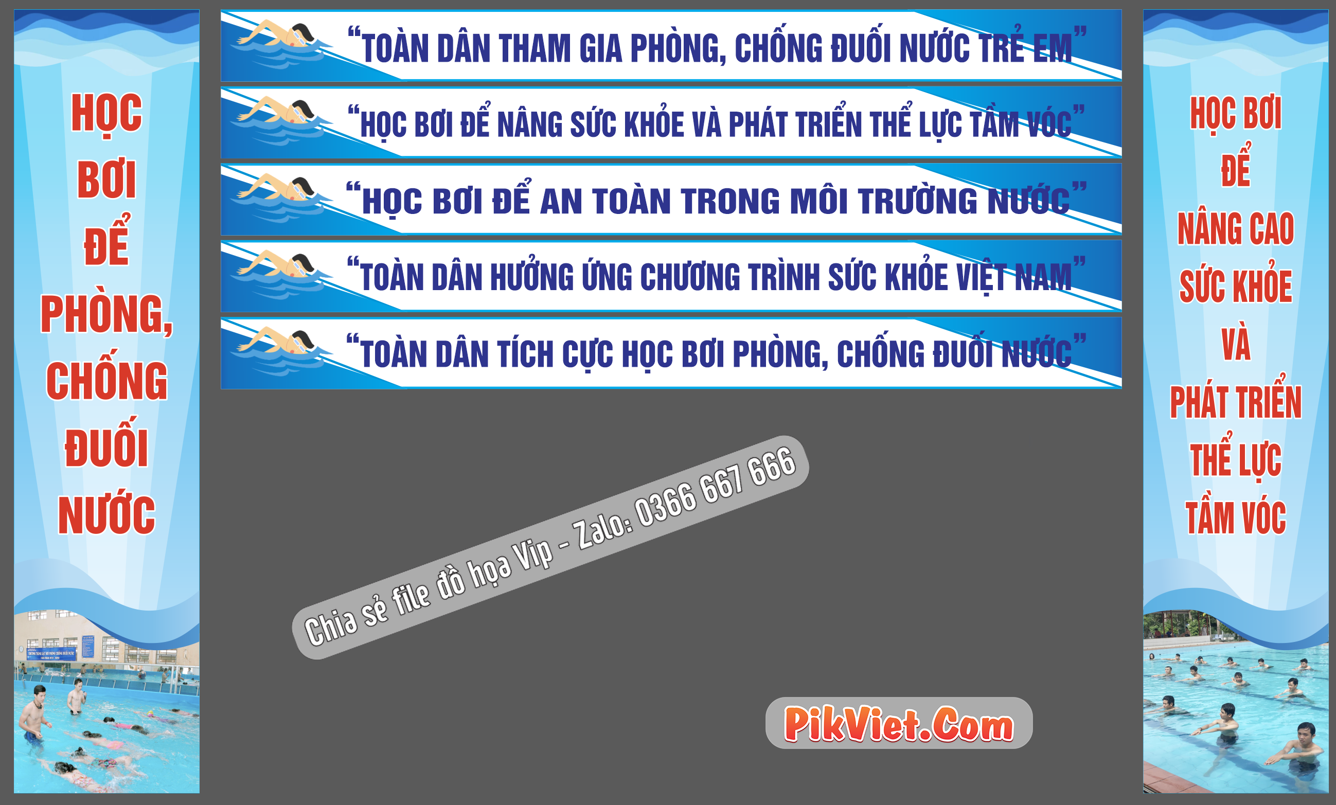 Băng rôn tuyên truyền học bơi để phòng chống đuối nước