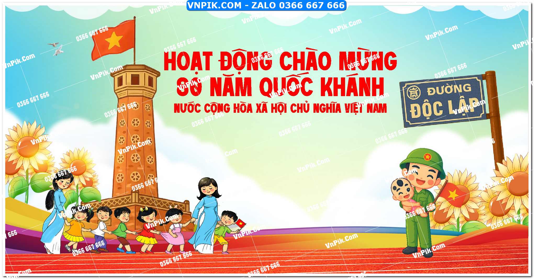 Hình ảnh 2 tháng 9 Quốc Khánh 80 năm vector Corel Ai thiết kế banner backdrop
