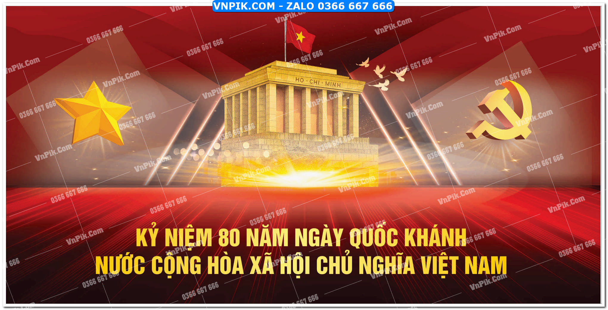 Maket kỷ niệm 80 năm ngày quốc khánh nước cộng hòa xã hội chủ nghĩa việt nam nền đỏ mẫu 4