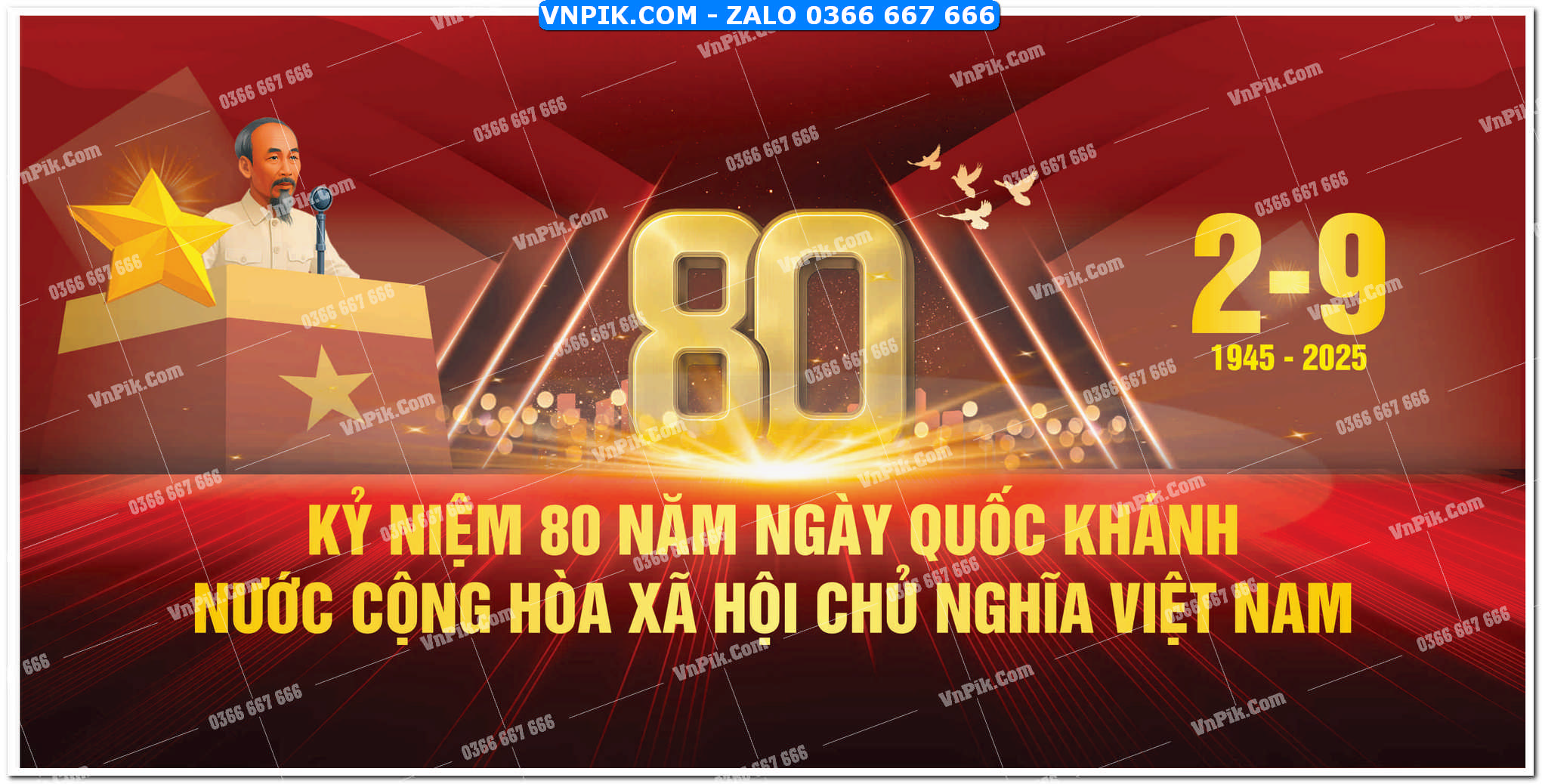 Maket kỷ niệm 80 năm ngày quốc khánh nước cộng hòa xã hội chủ nghĩa việt nam nền đỏ mẫu 3