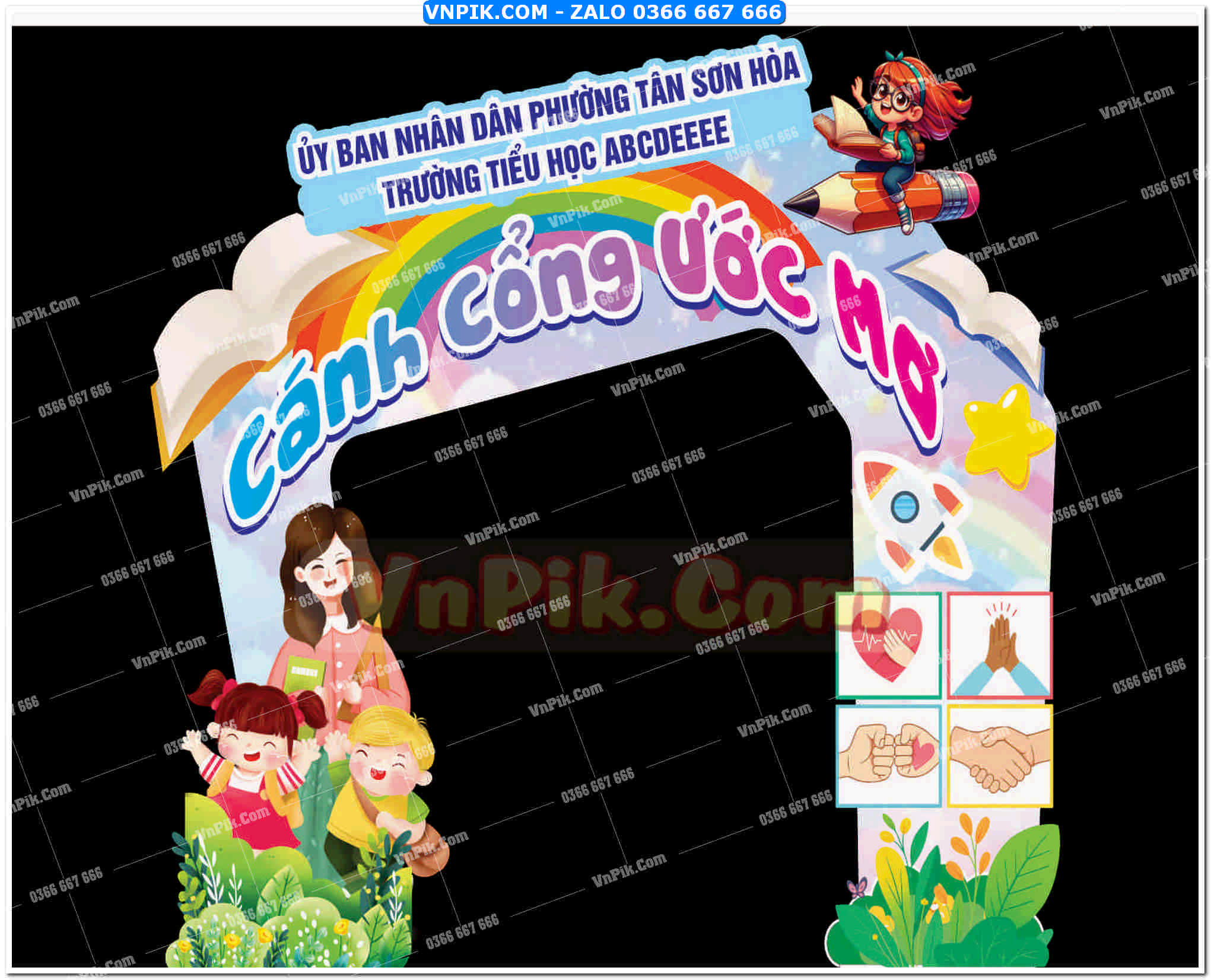 Mẫu cổng cánh cổng bước mơ trường tiểu học ABCDEEEE