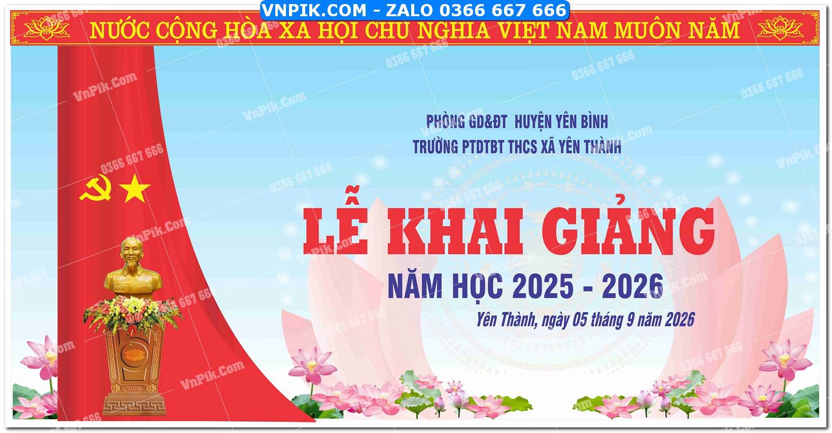 Mẫu phông nền sân khấu khai giảng năm học mới 2015 – 2026 – PTTHBT – THCS Yên Bình