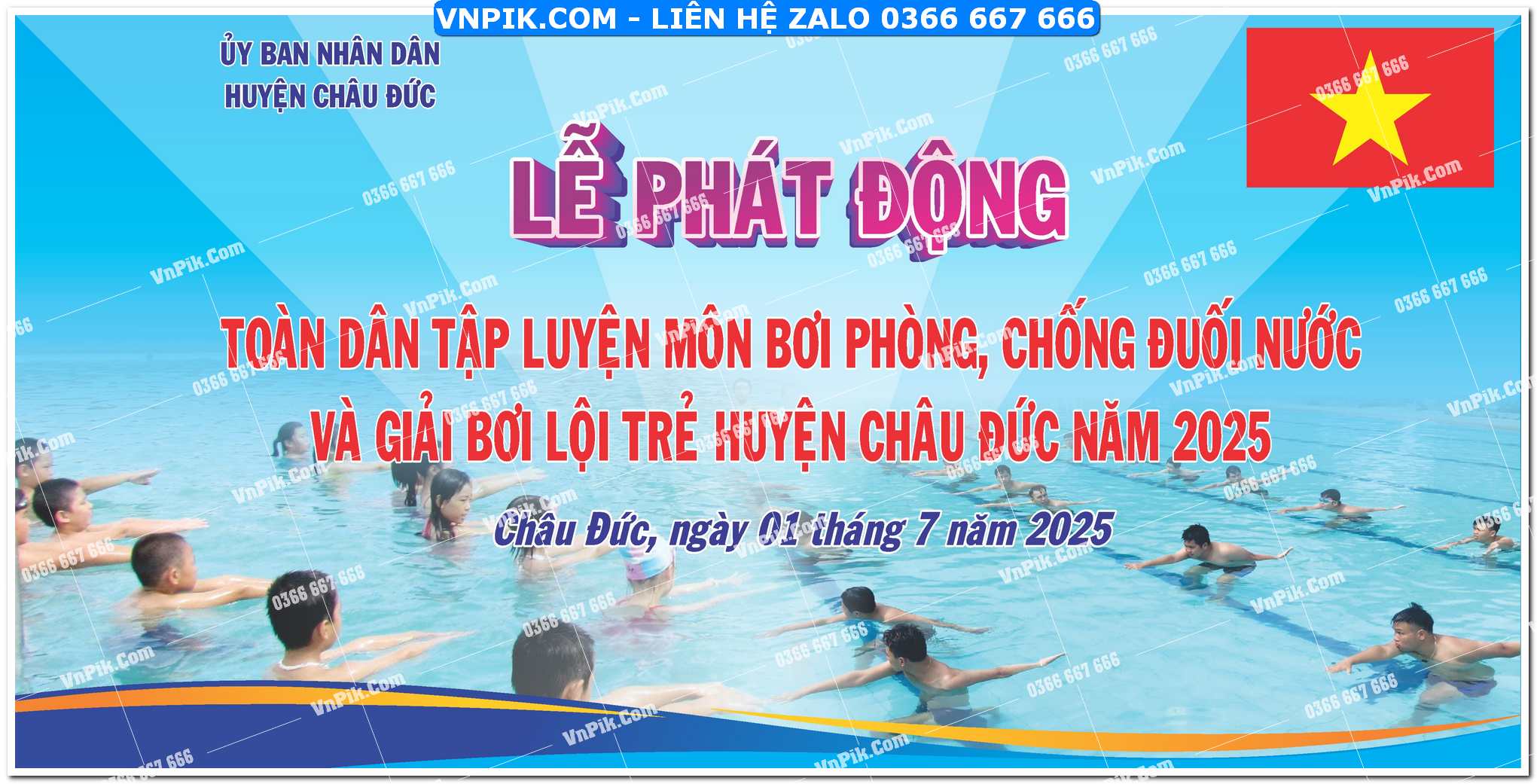Phông nền Lễ Phát Động toàn dân tập luyện bơi phòng chống đuối nước mẫu 01