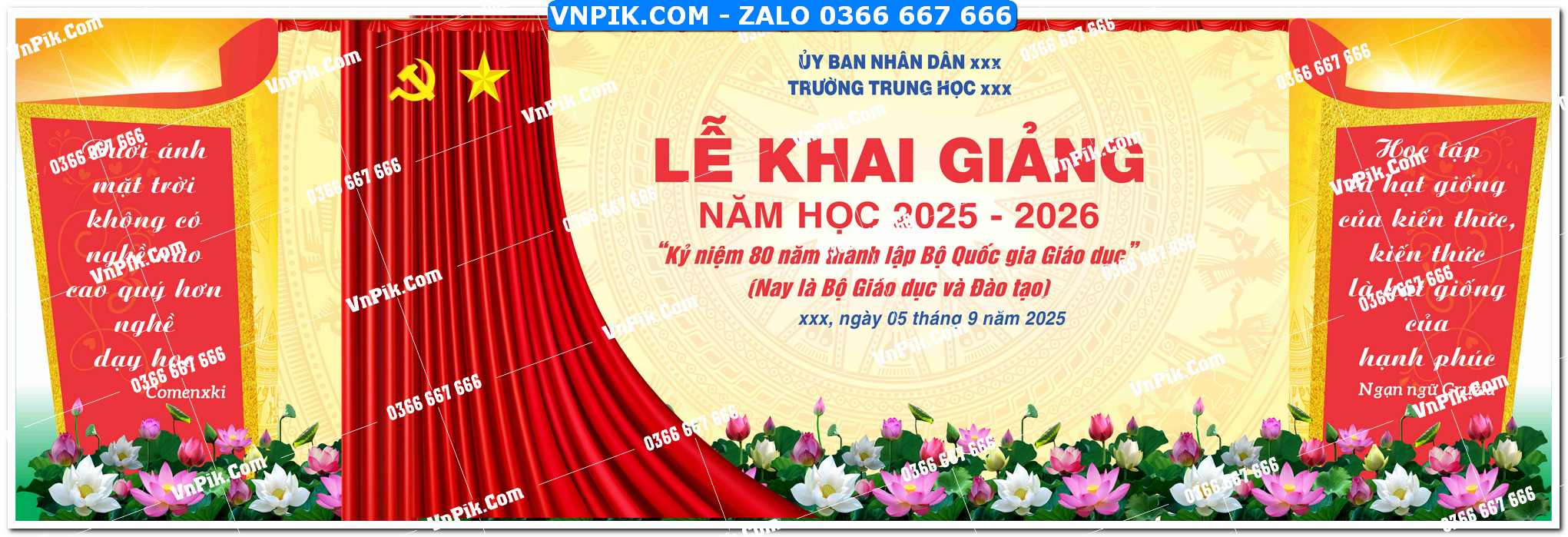Phông nền lễ khai giảng năm học 2025 -2026 – kỷ niệm 80 năm thành lập bộ giáo dục và đào tạo mẫu 2