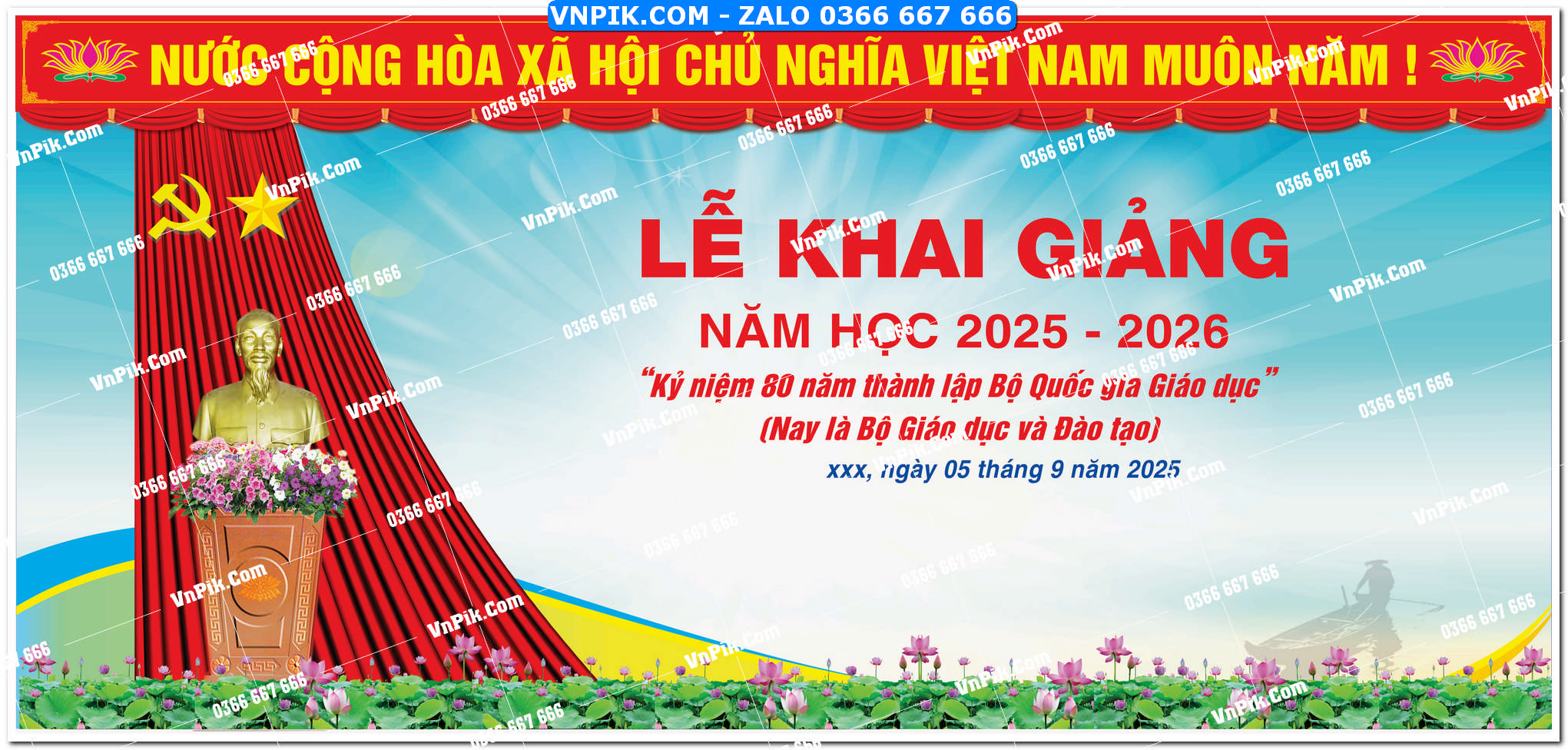 Phông nền lễ khai giảng năm học 2025 -2026 – kỷ niệm 80 năm thành lập bộ giáo dục và đào tạo mẫu 5