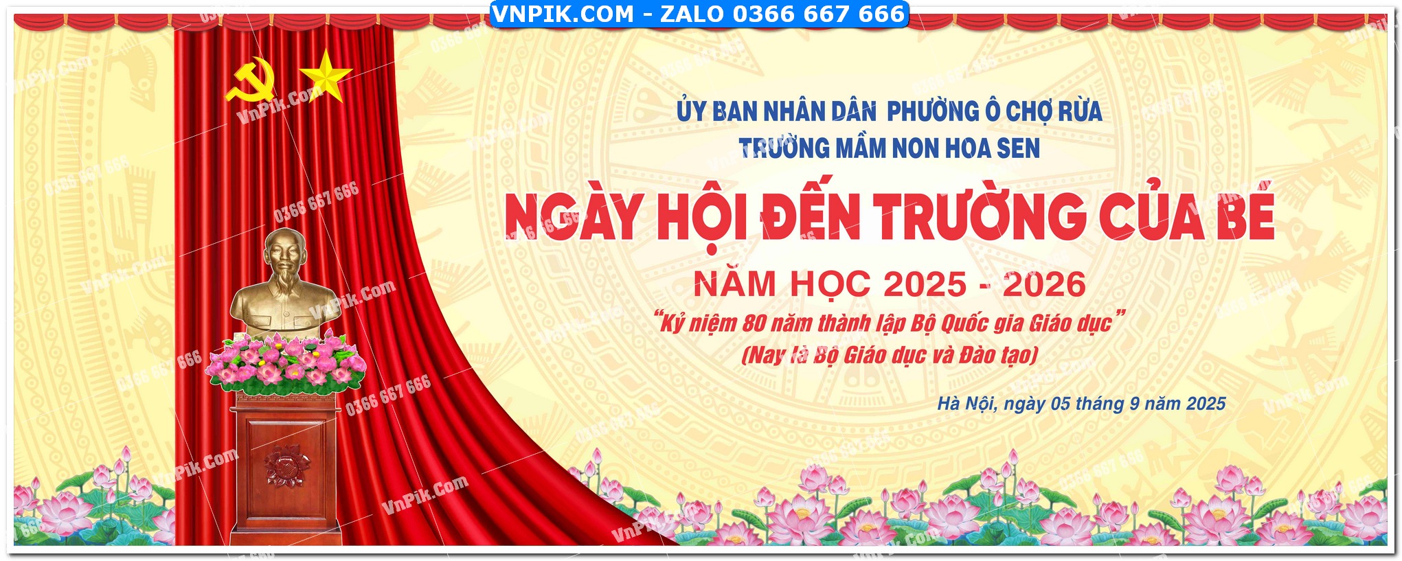 Phông nền lễ khai giảng năm học 2025 -2026 – trường mầm non hoa sen phường ô chợ dừa