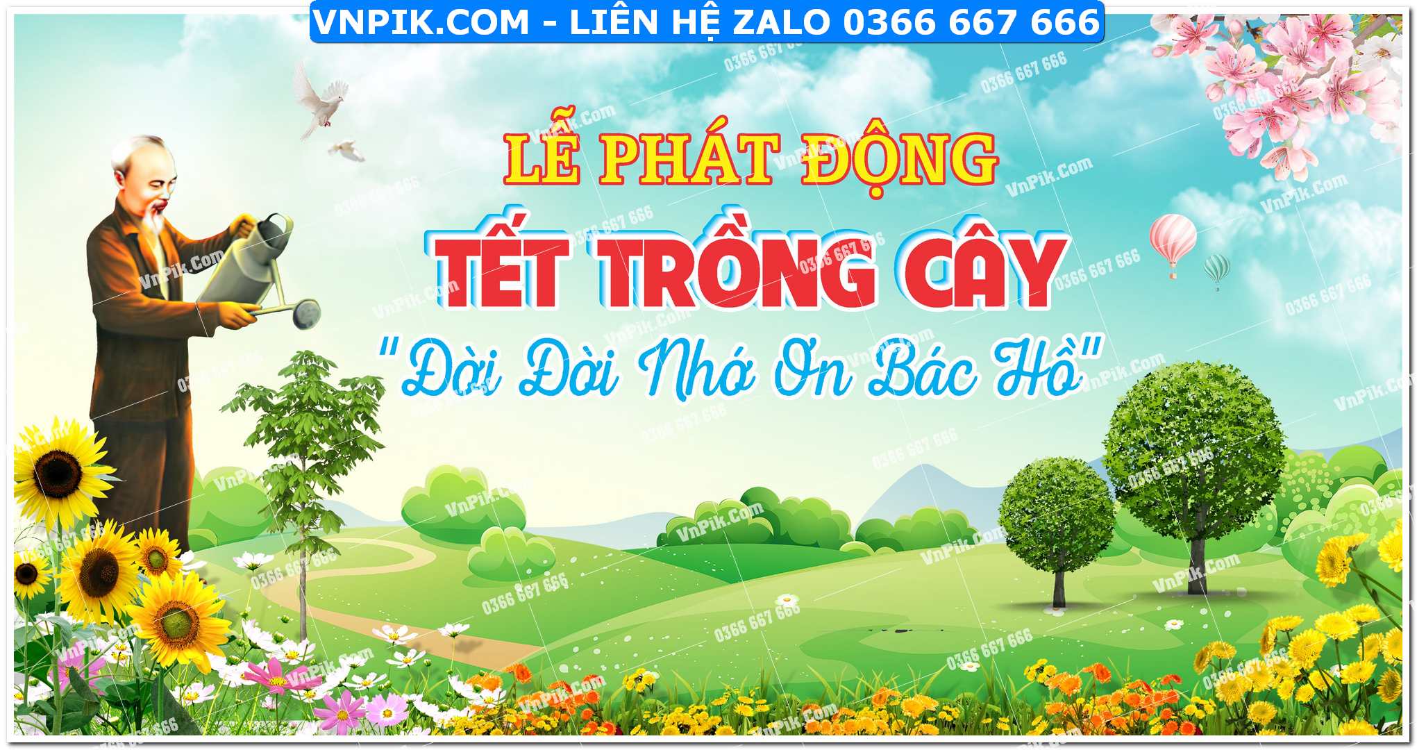 Phông nền lễ phát động tết trồng cây đời đời nhớ ơn Bác Hồ mẫu 10