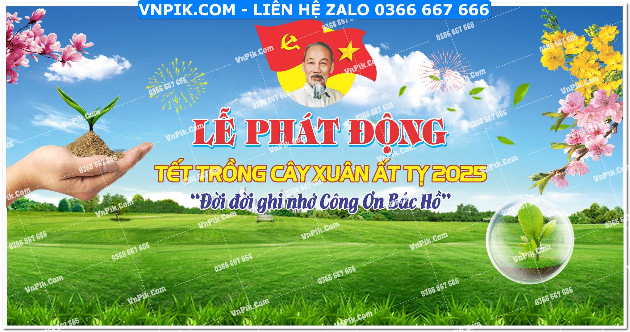 Phông nền lễ phát động tết trồng cây đời đời nhớ ơn Bác Hồ mẫu 11