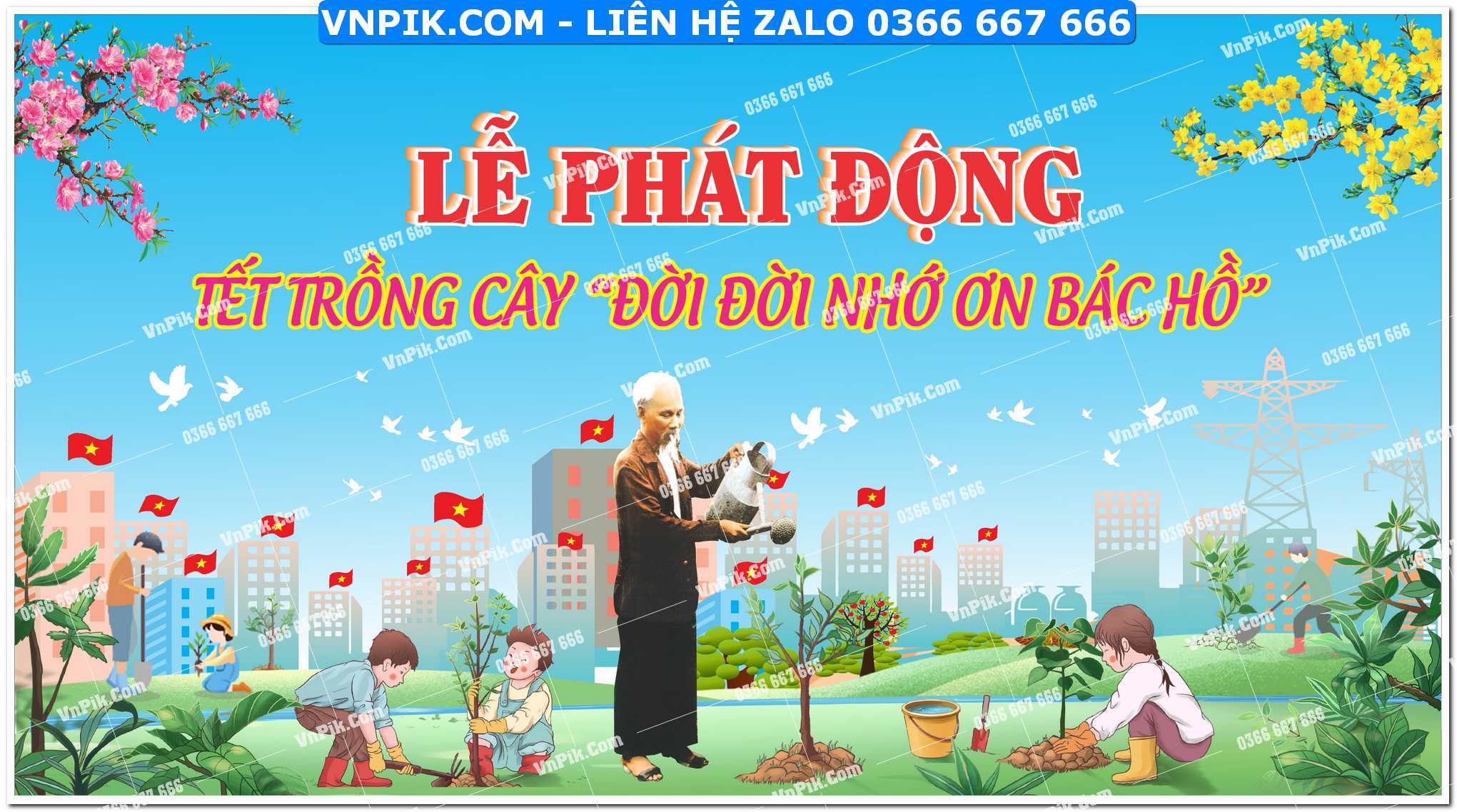 Phông nền lễ phát động tết trồng cây đời đời nhớ ơn Bác Hồ mẫu 2