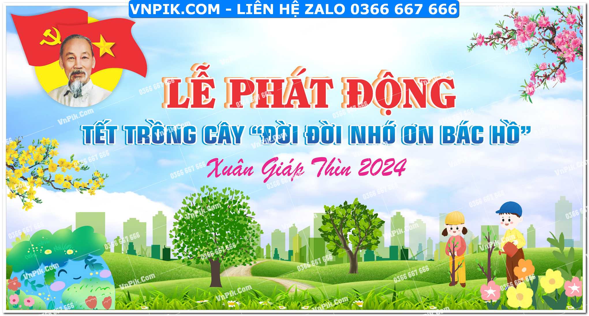 Phông nền lễ phát động tết trồng cây đời đời nhớ ơn Bác Hồ mẫu 3