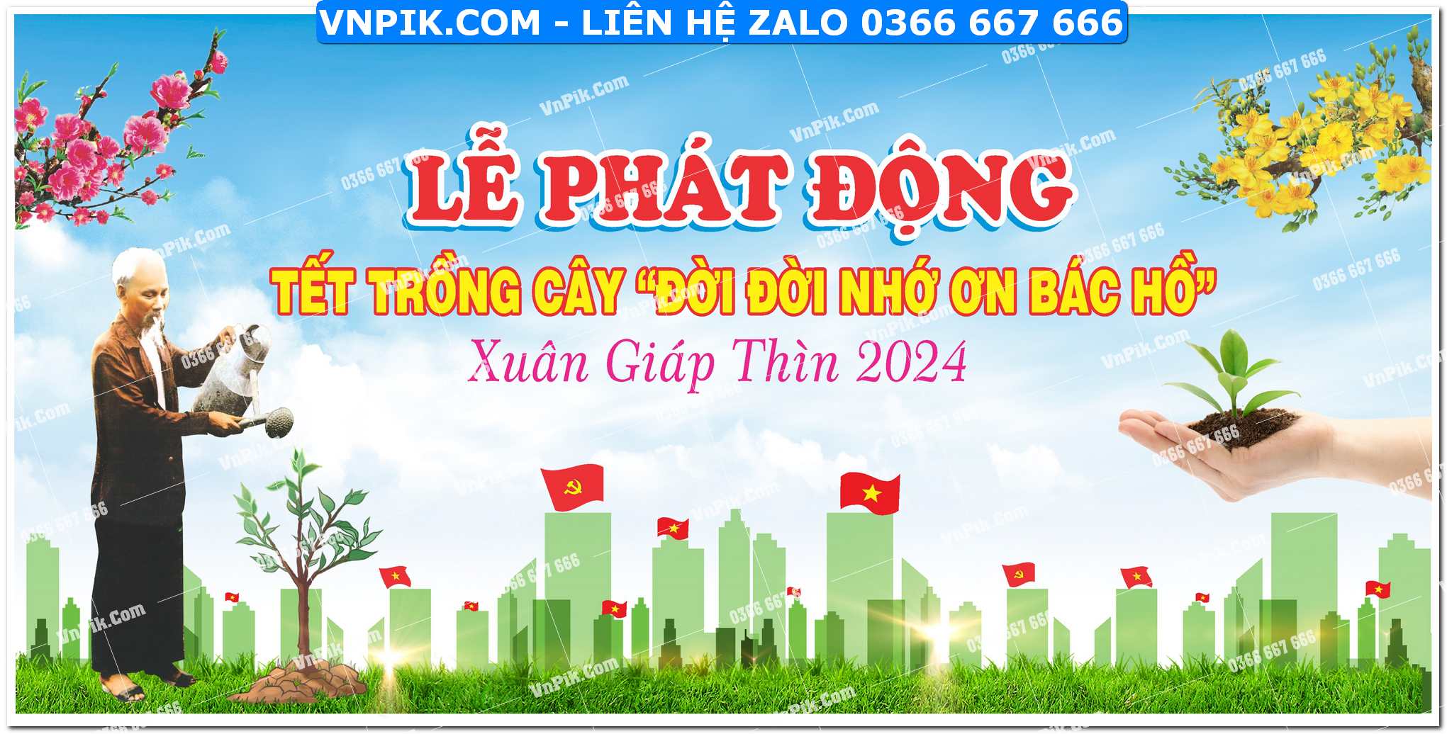Phông nền lễ phát động tết trồng cây đời đời nhớ ơn Bác Hồ mẫu 4