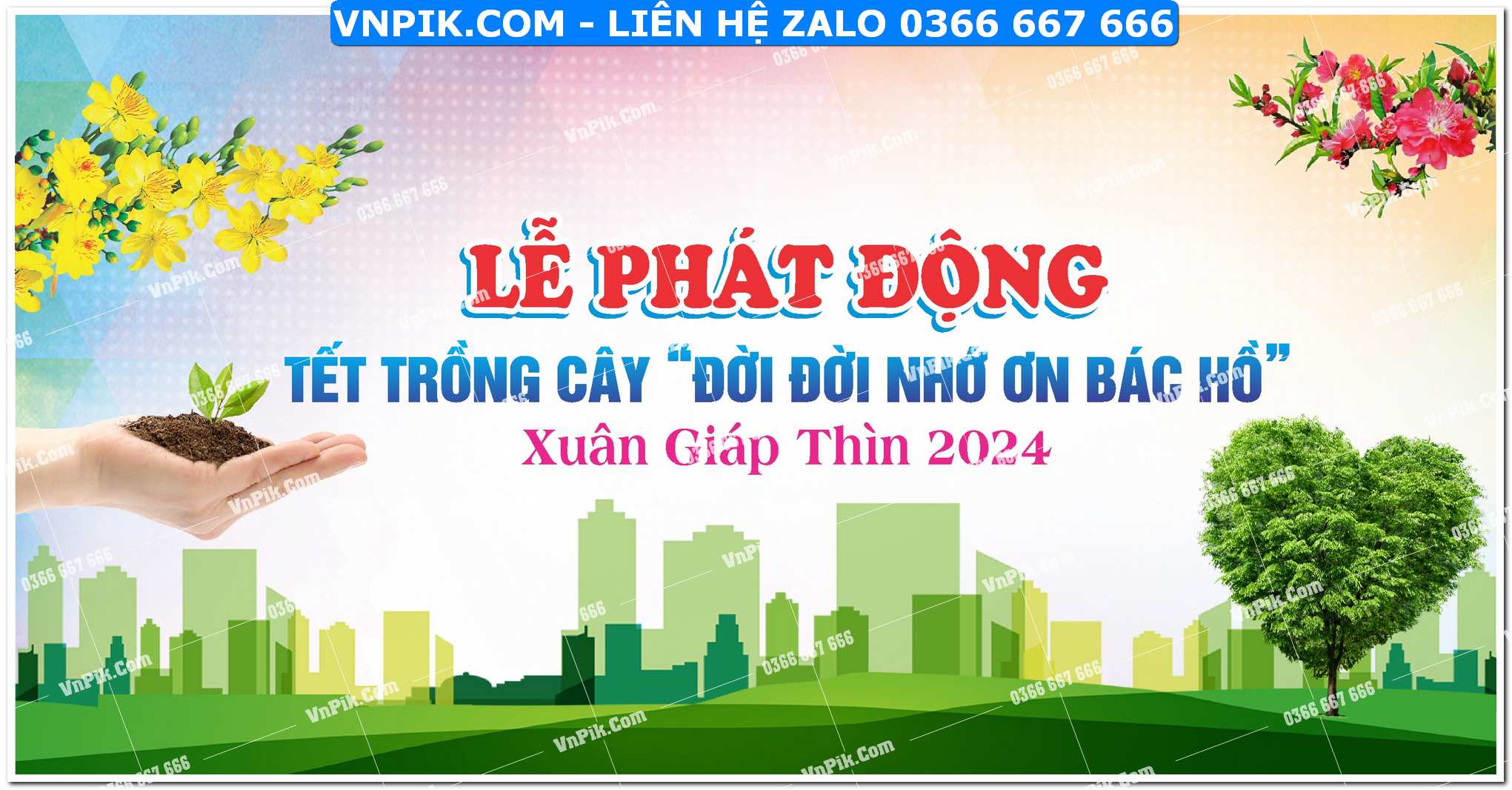 Phông nền lễ phát động tết trồng cây đời đời nhớ ơn Bác Hồ mẫu 5