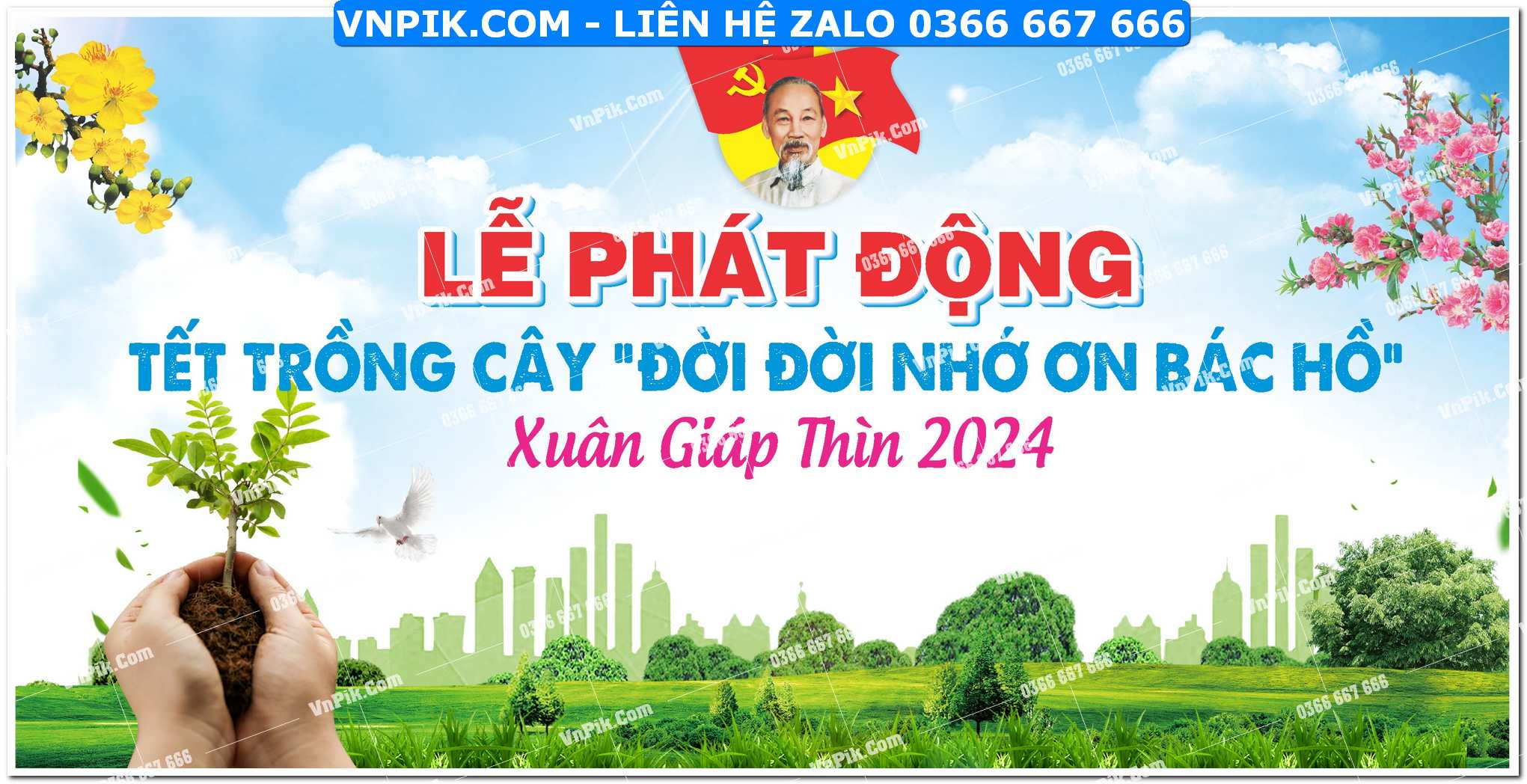 Phông nền lễ phát động tết trồng cây đời đời nhớ ơn Bác Hồ mẫu 6