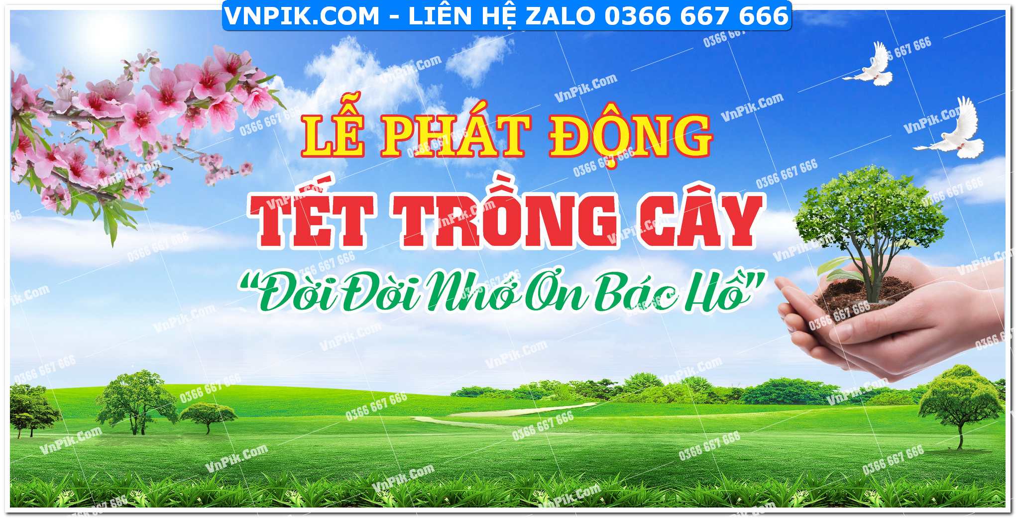 Phông nền lễ phát động tết trồng cây đời đời nhớ ơn Bác Hồ mẫu 9