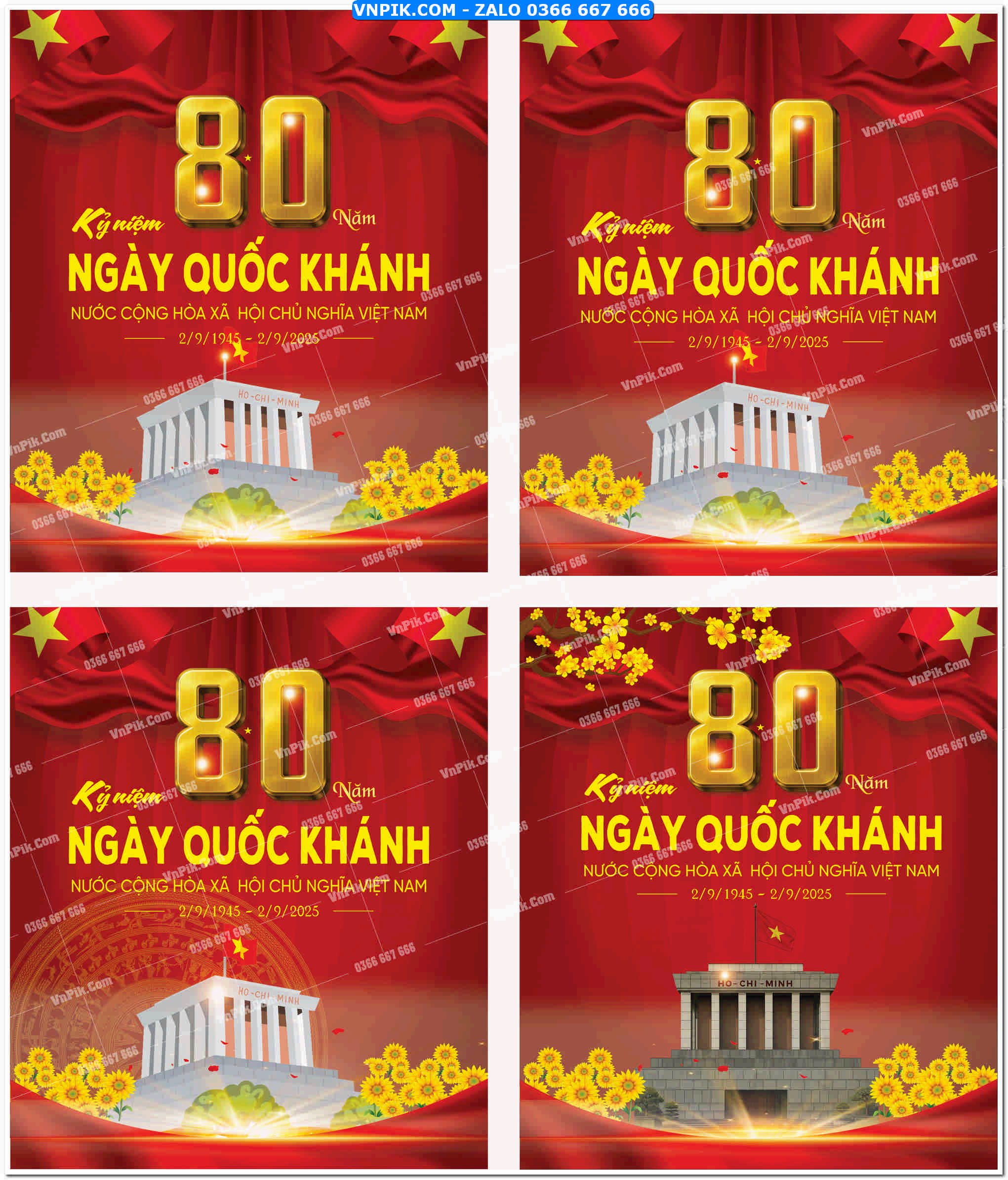Poster kỷ niệm 80 năm ngày quốc khánh 2 tháng 9  nền đỏ rực lửa mẫu 3