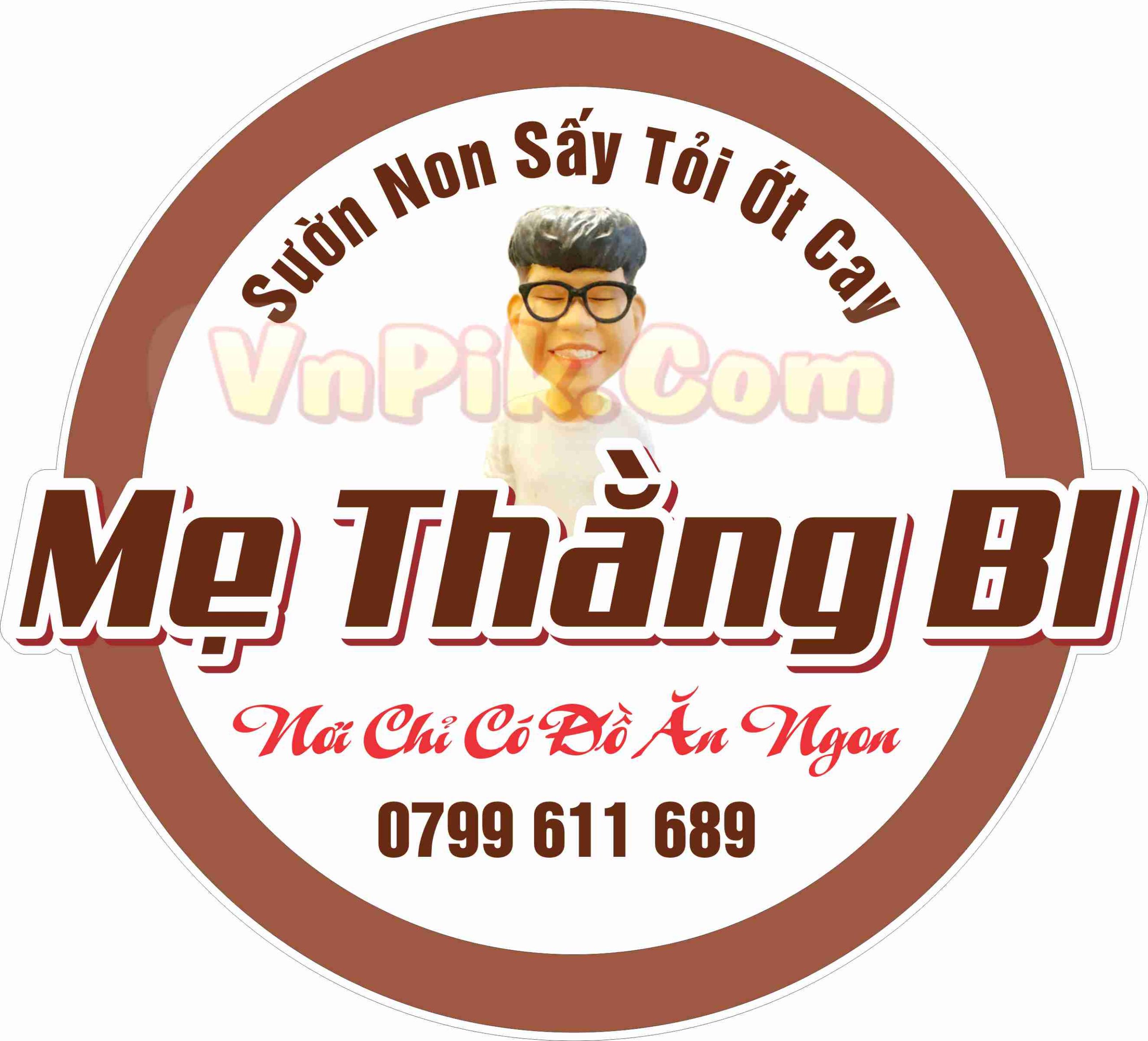 logo đồ ăn vặt mẹ thằng bi, sườn non sấy tỏi ớt