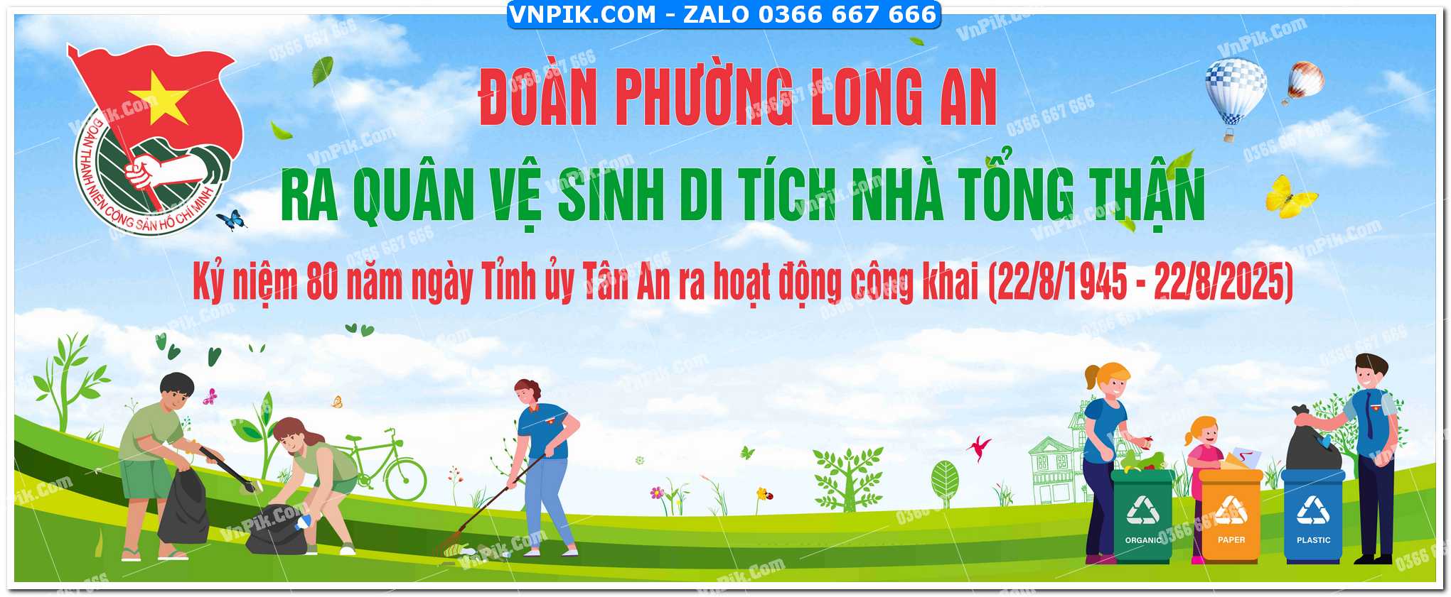 maket đoàn phường long an ra quân vệ sinh di tích nhà tổng thận