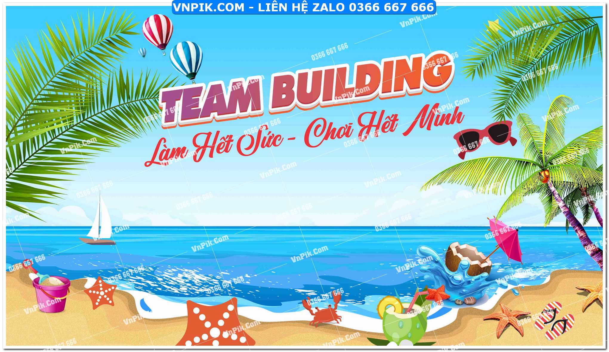 team building làm hết sức chơi hết mình hình ảnh cây dừa bên bãi biển
