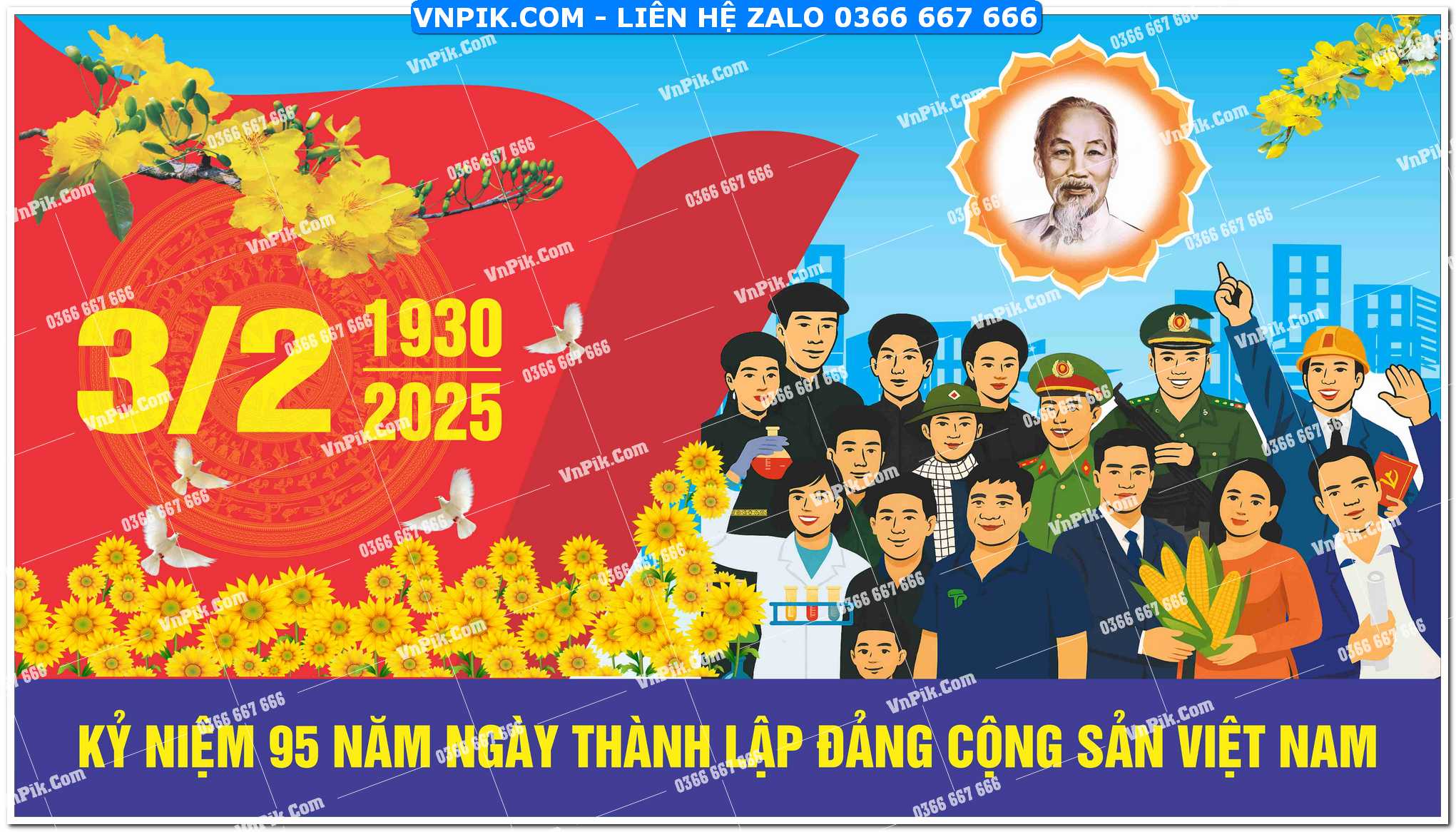 Mẫu Maket Pano kỷ niệm 95 năm ngày thành lập đảng cộng sản việt nam có hình ảnh người dân tộc nùng
