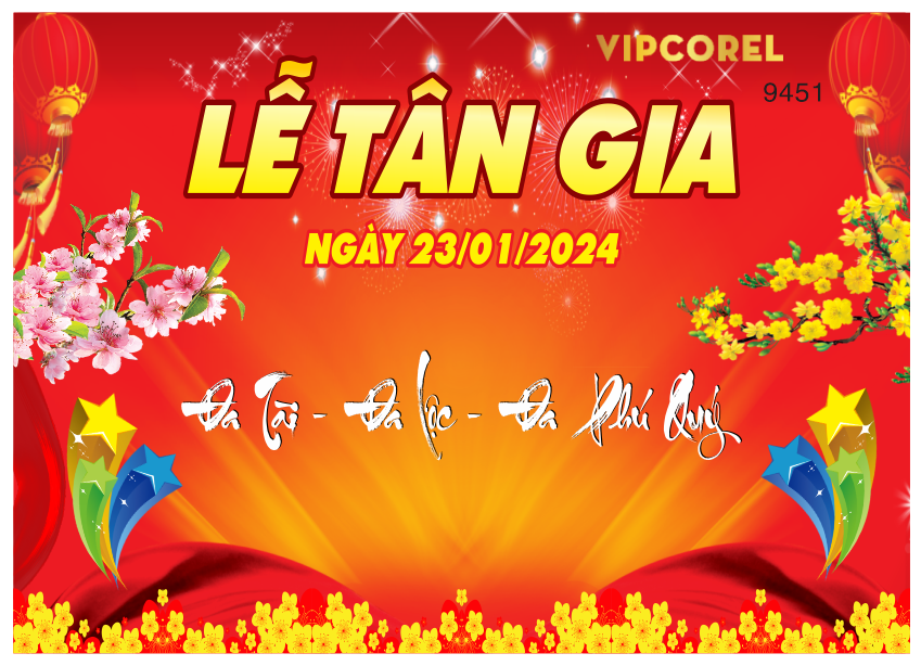 Backdrop Lễ Tân Gia 2024 hoa đào hoa mai file vector
