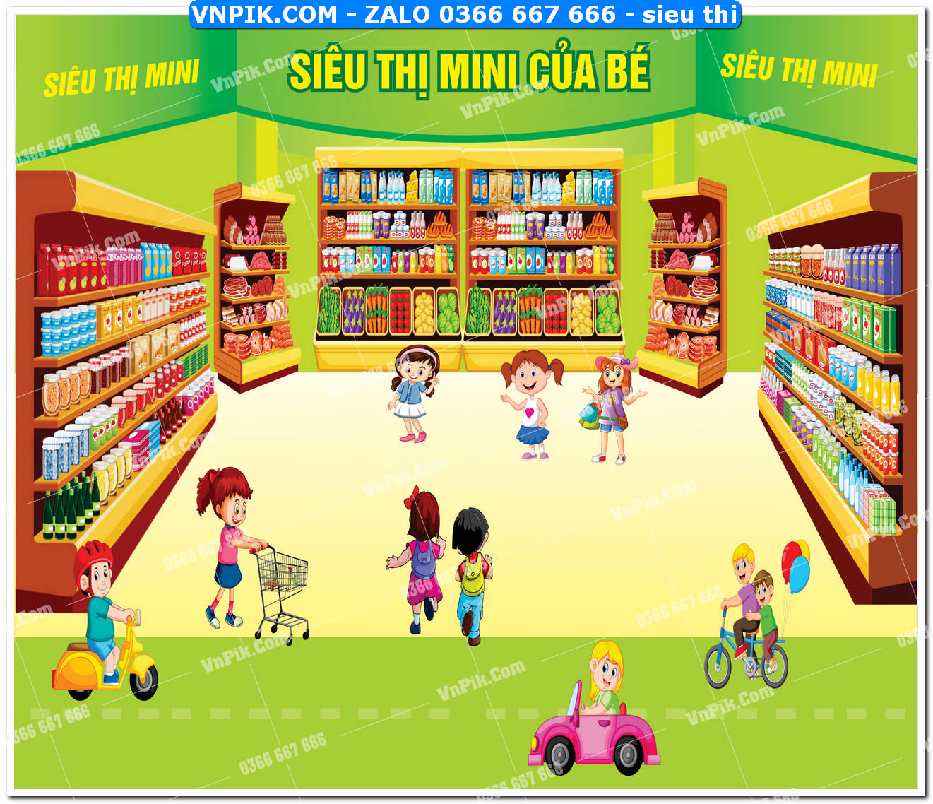 Góc trang trí mẫu siêu thị mini của bé khổ ngang