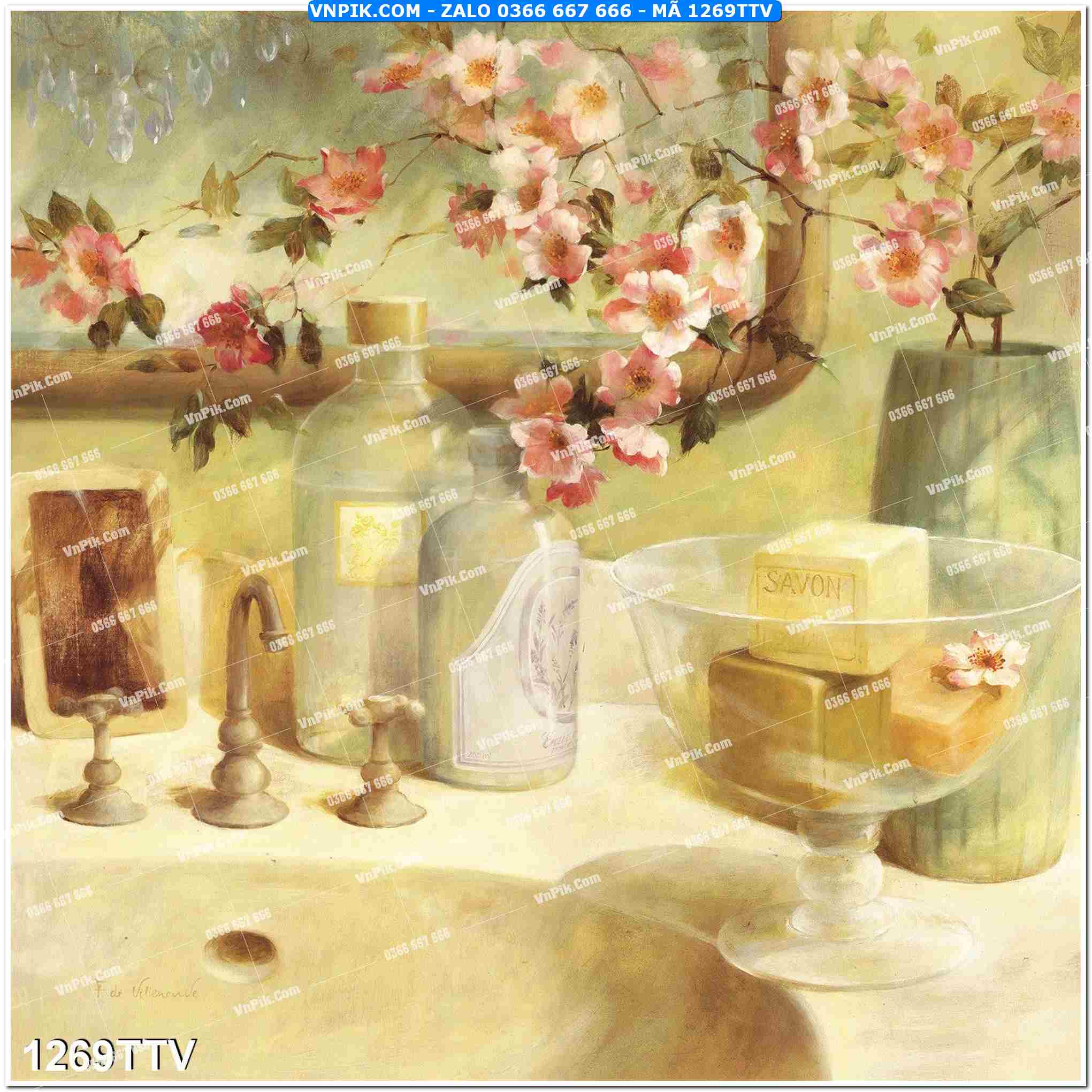Tranh sơn dầu tĩnh vật hoa quả mã file 1269TTV