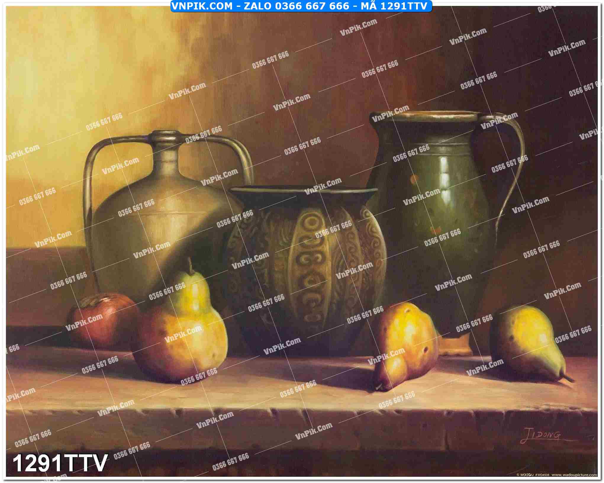 Tranh sơn dầu tĩnh vật hoa quả mã file 1291TTV