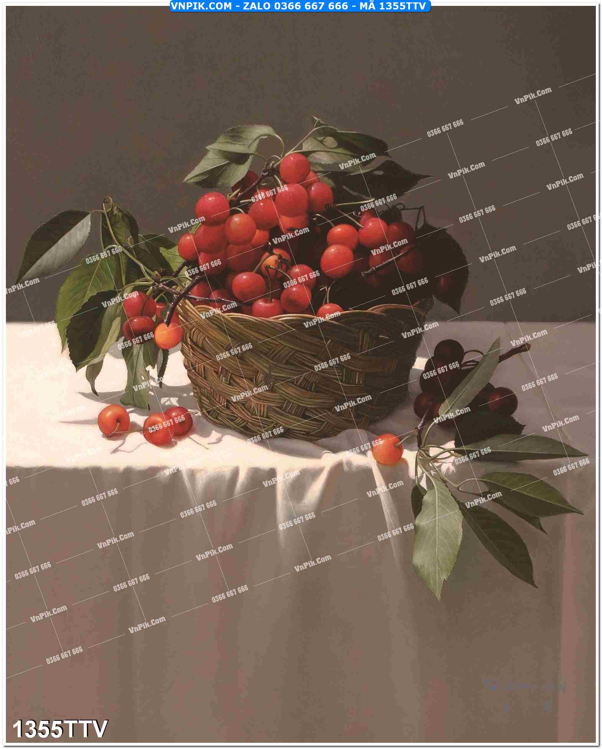 Tranh sơn dầu tĩnh vật hoa quả mã file 1355TTV