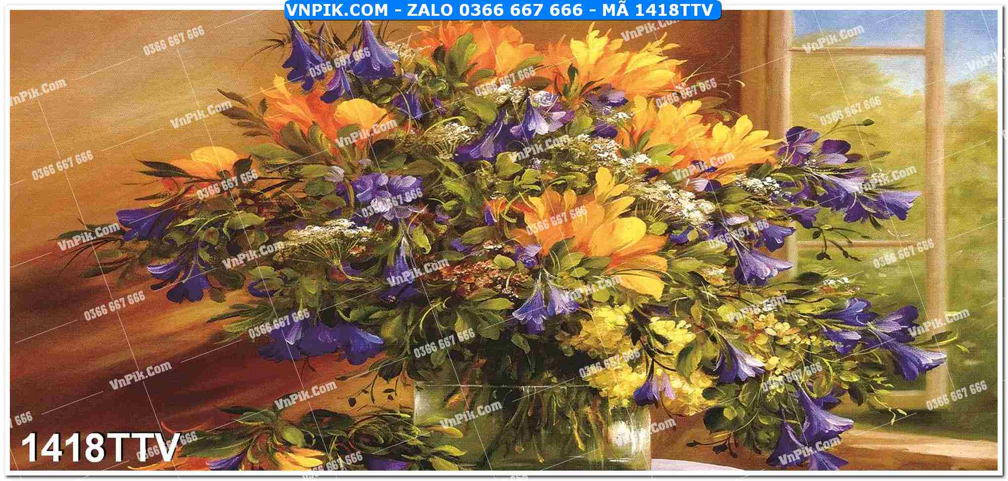 Tranh sơn dầu tĩnh vật hoa quả mã file 1418TTV