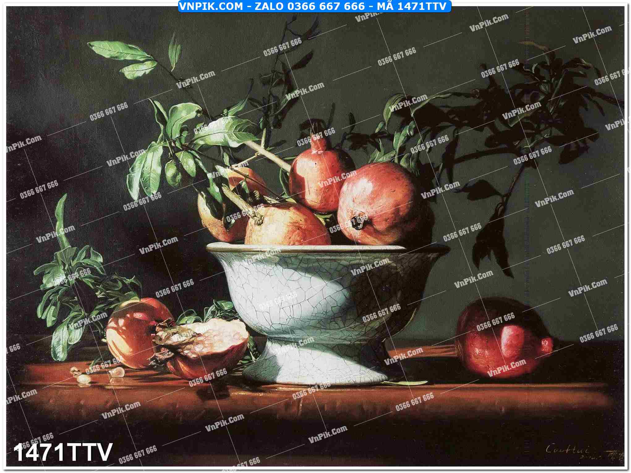 Tranh sơn dầu tĩnh vật hoa quả mã file 1471TTV