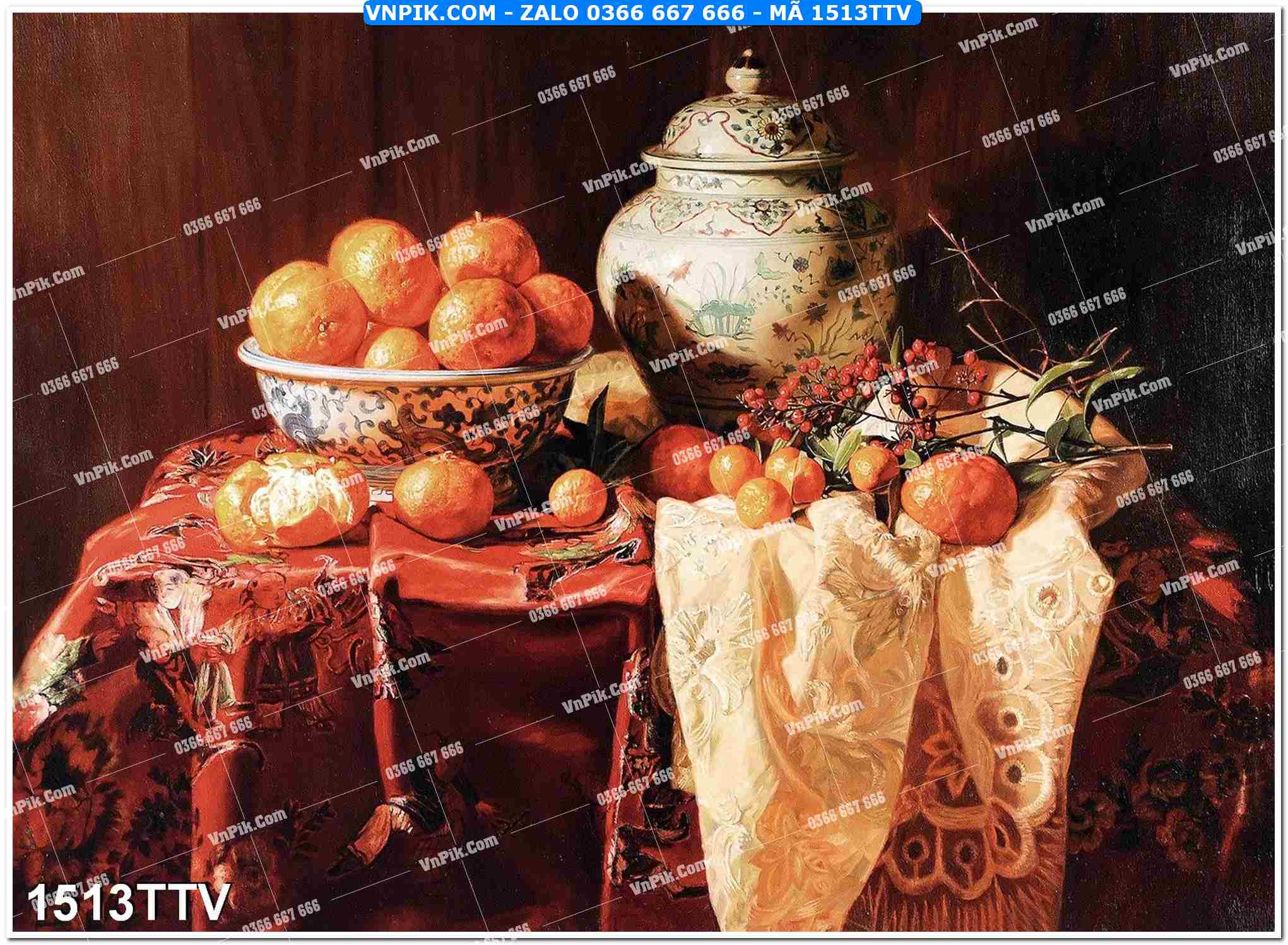Tranh sơn dầu tĩnh vật hoa quả mã file 1513TTV