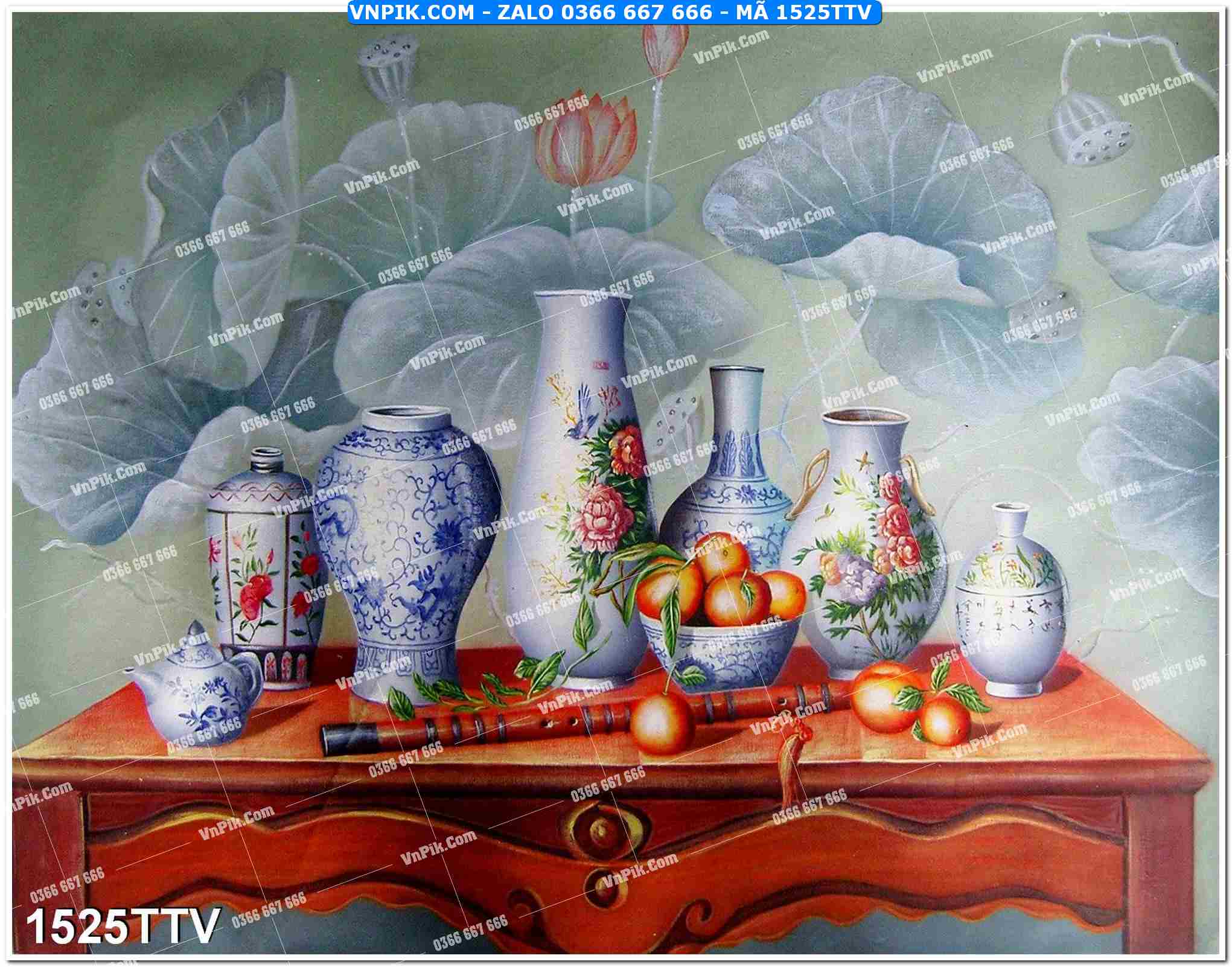 Tranh sơn dầu tĩnh vật hoa quả mã file 1525TTV