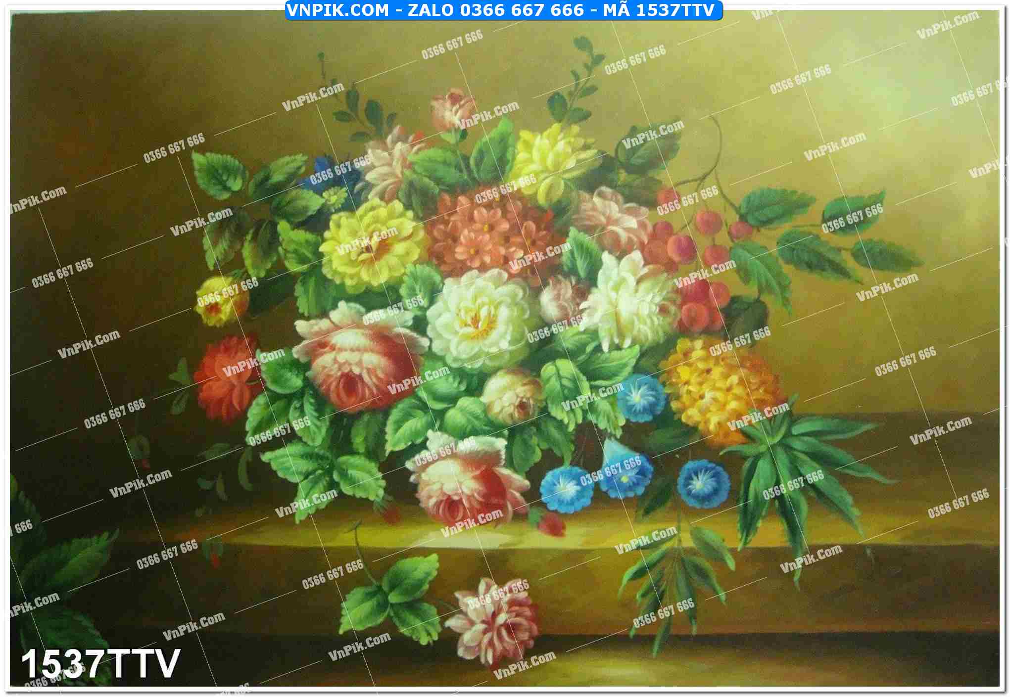 Tranh sơn dầu tĩnh vật hoa quả mã file 1537TTV