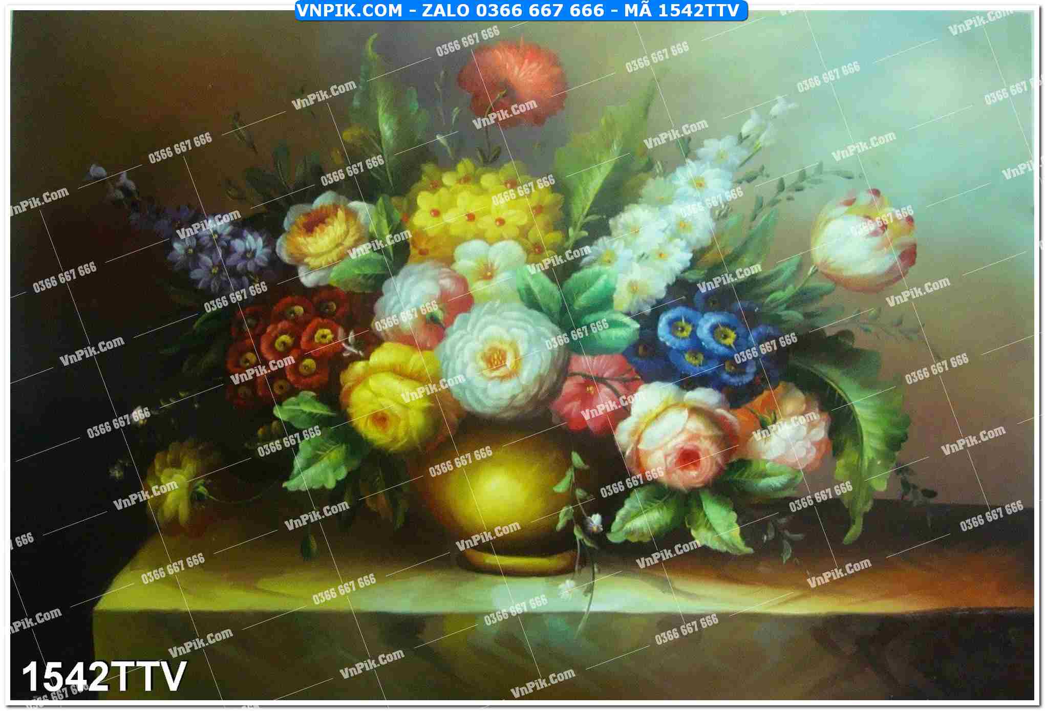 Tranh sơn dầu tĩnh vật hoa quả mã file 1542TTV