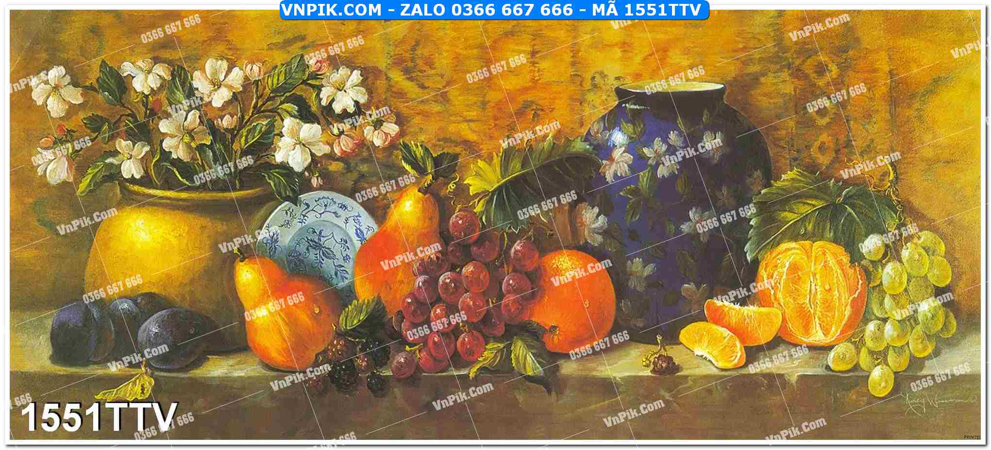 Tranh sơn dầu tĩnh vật hoa quả mã file 1551TTV