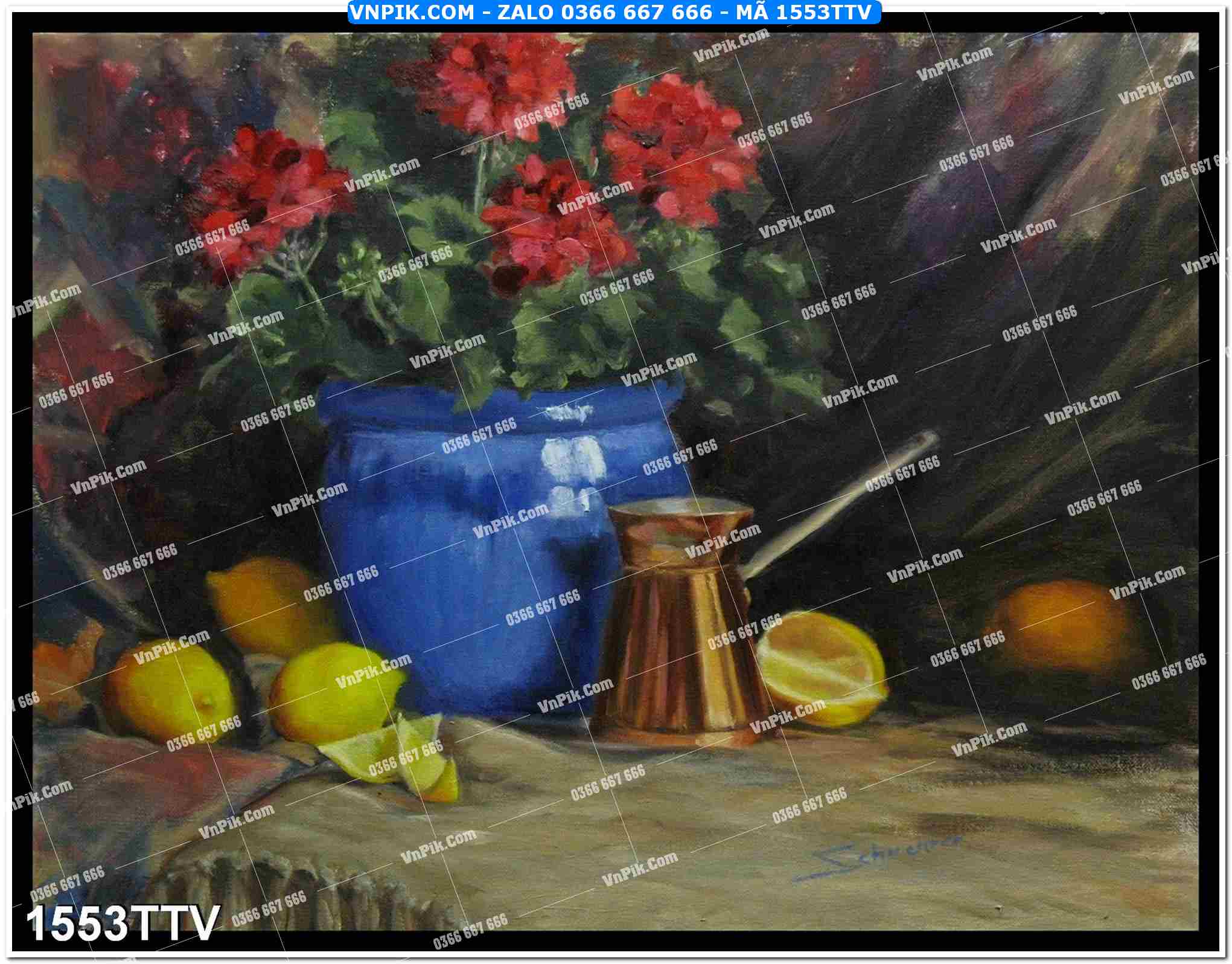 Tranh sơn dầu tĩnh vật hoa quả mã file 1553TTV