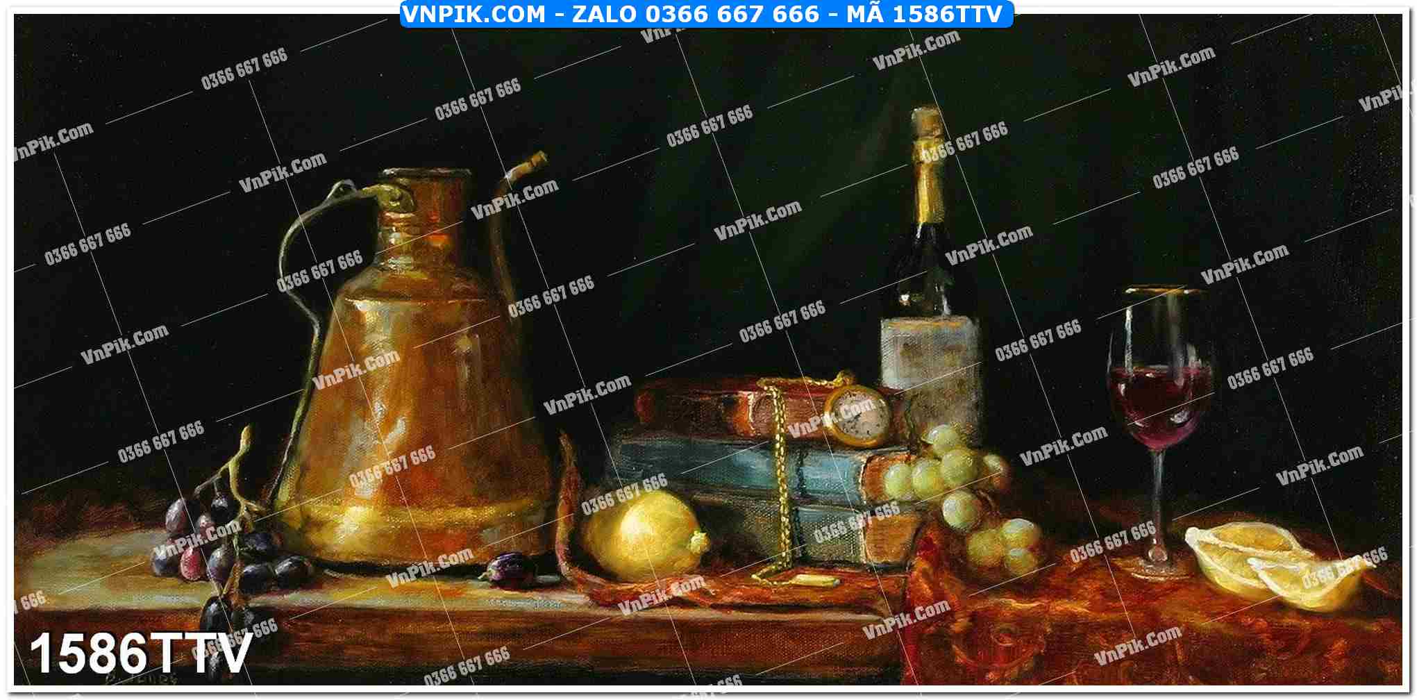 Tranh sơn dầu tĩnh vật hoa quả mã file 1586TTV