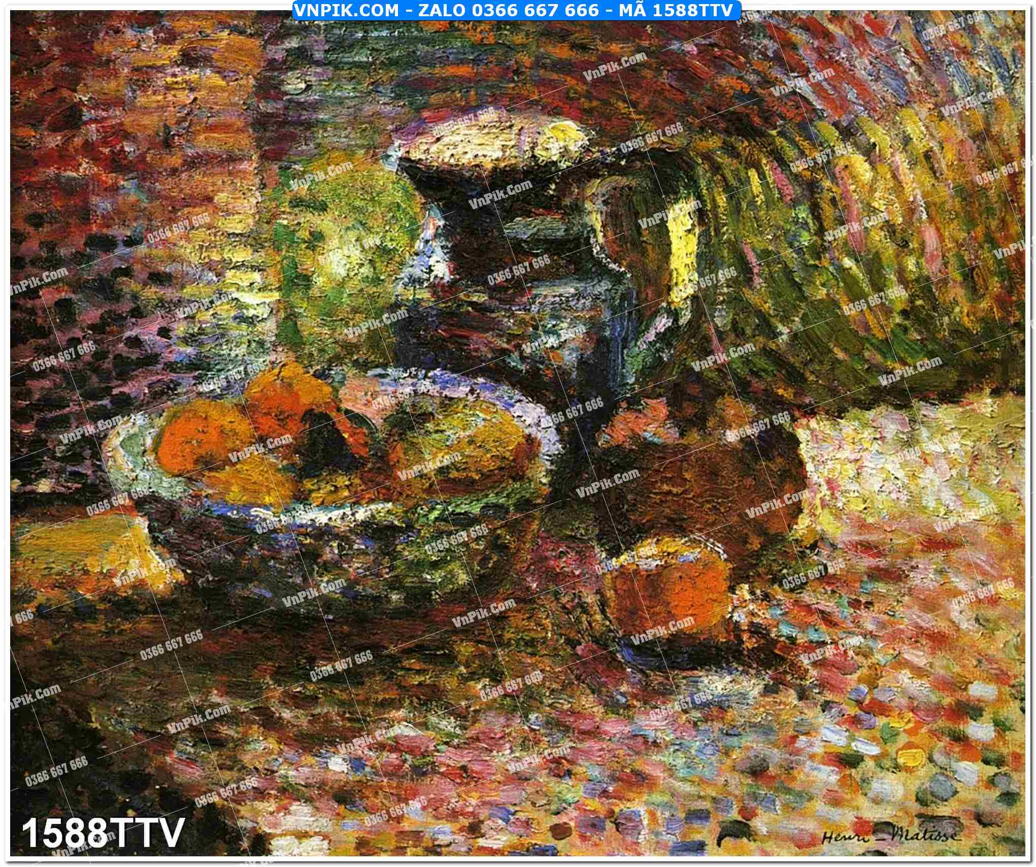 Tranh sơn dầu tĩnh vật hoa quả mã file 1588TTV