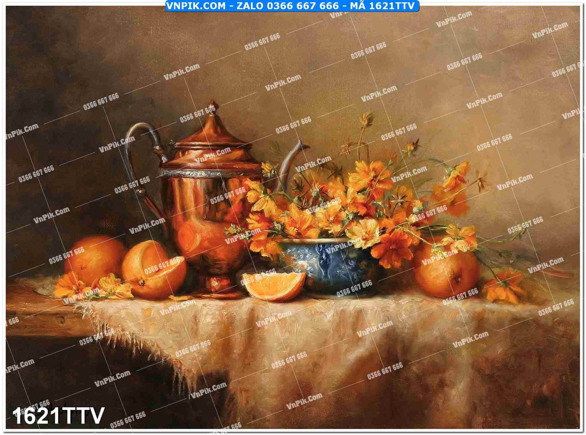 Tranh sơn dầu tĩnh vật hoa quả mã file 1621TTV
