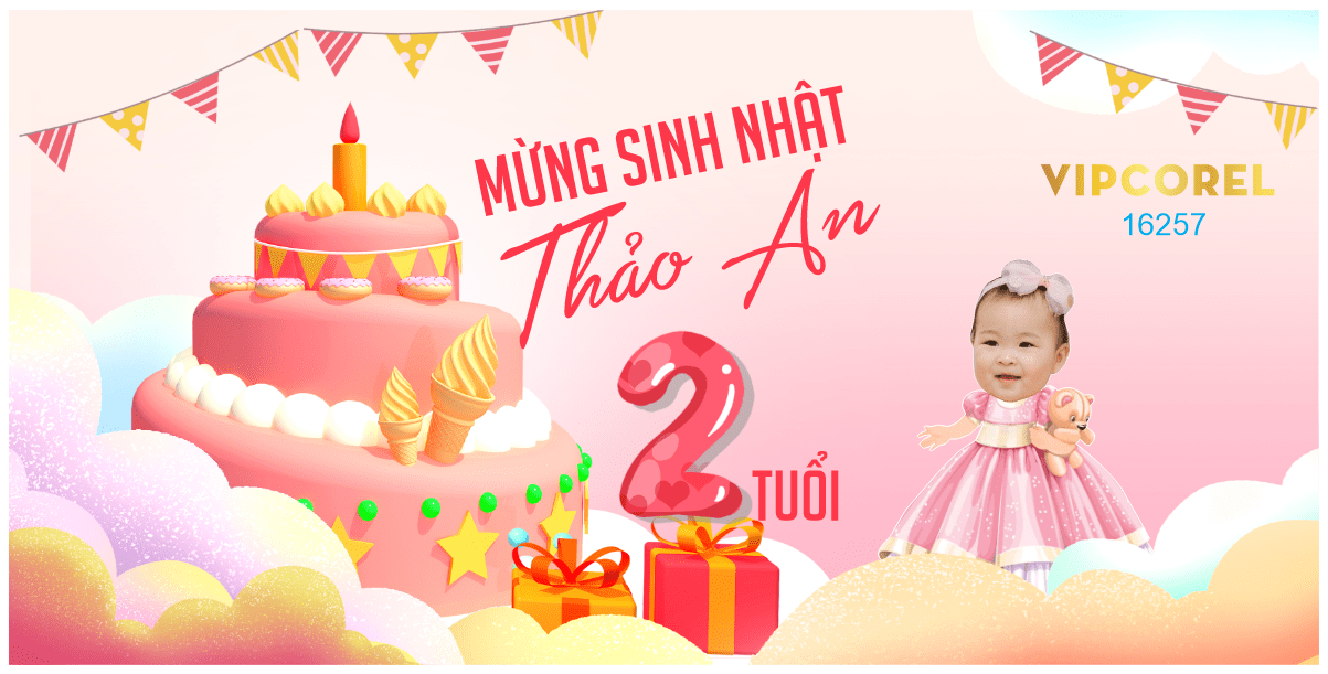 Market Mừng sinh nhật Thảo An 2 Tuổi file corel