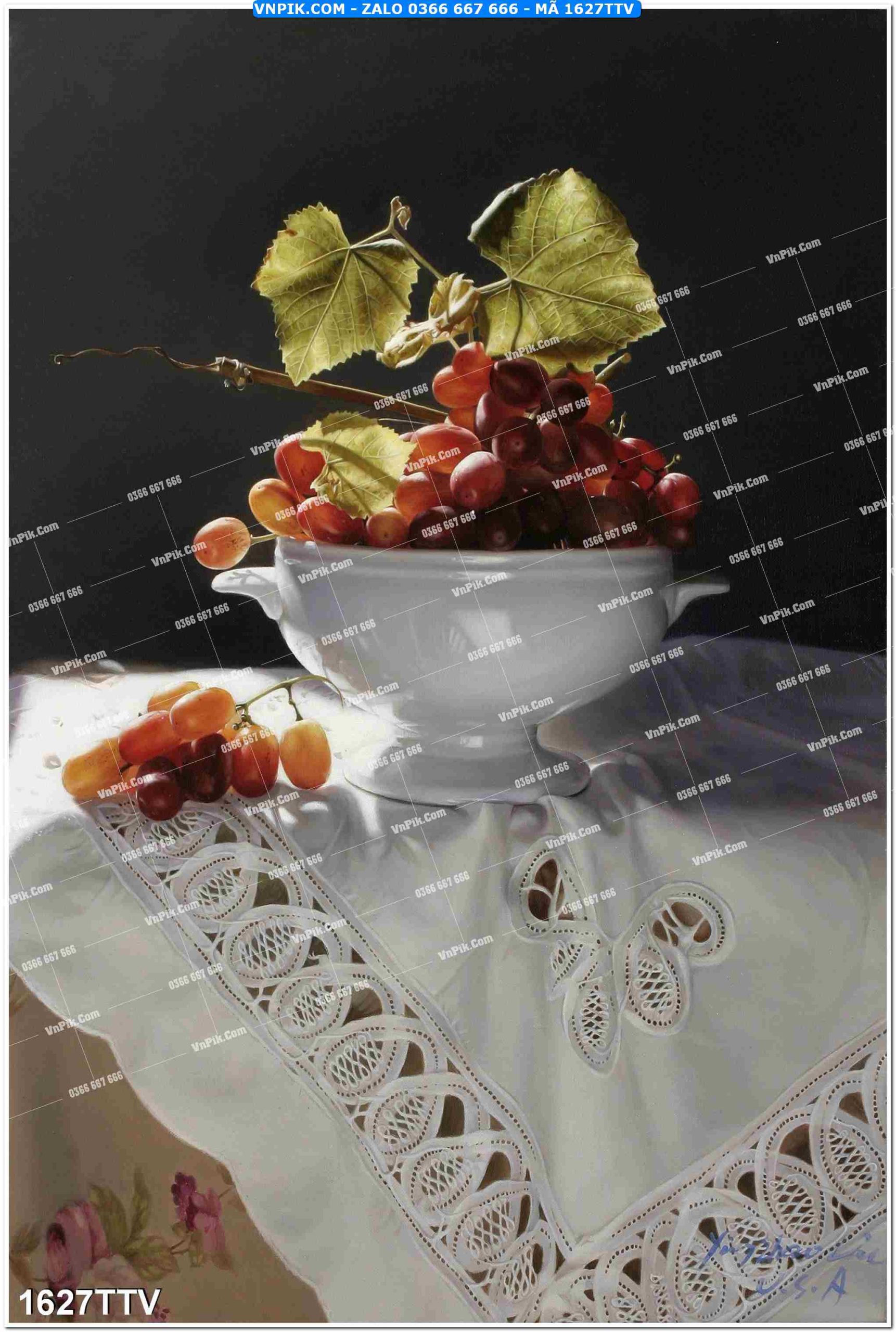 Tranh sơn dầu tĩnh vật hoa quả mã file 1627TTV
