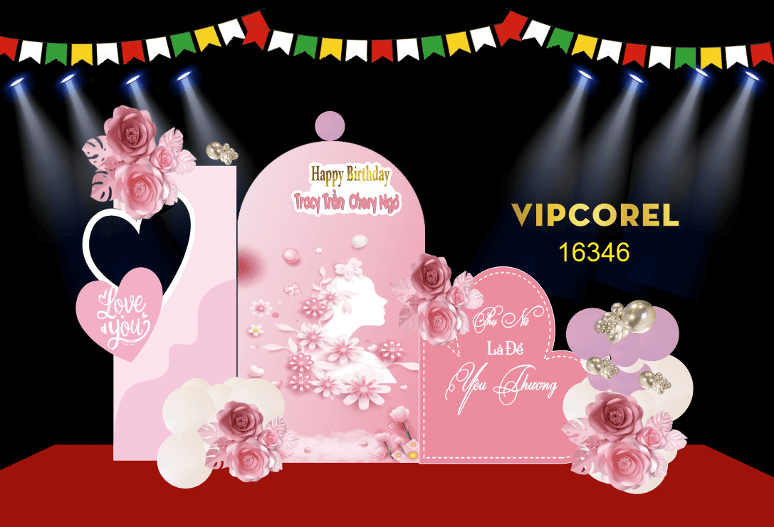 Trang trí tiệc sinh nhật Tracy Trần Chery Ngô file corel