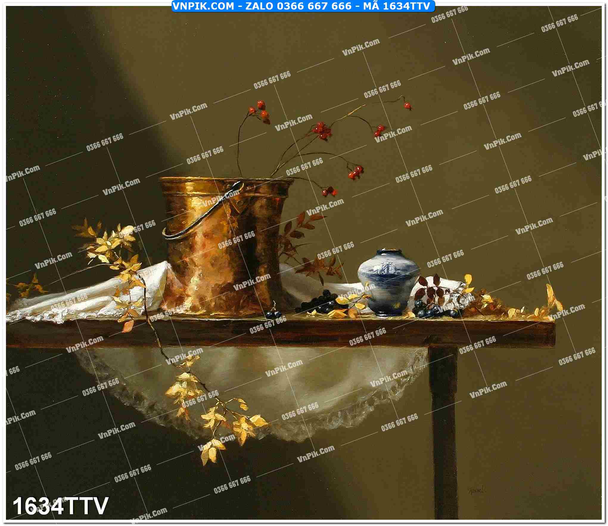Tranh sơn dầu tĩnh vật hoa quả mã file 1634TTV