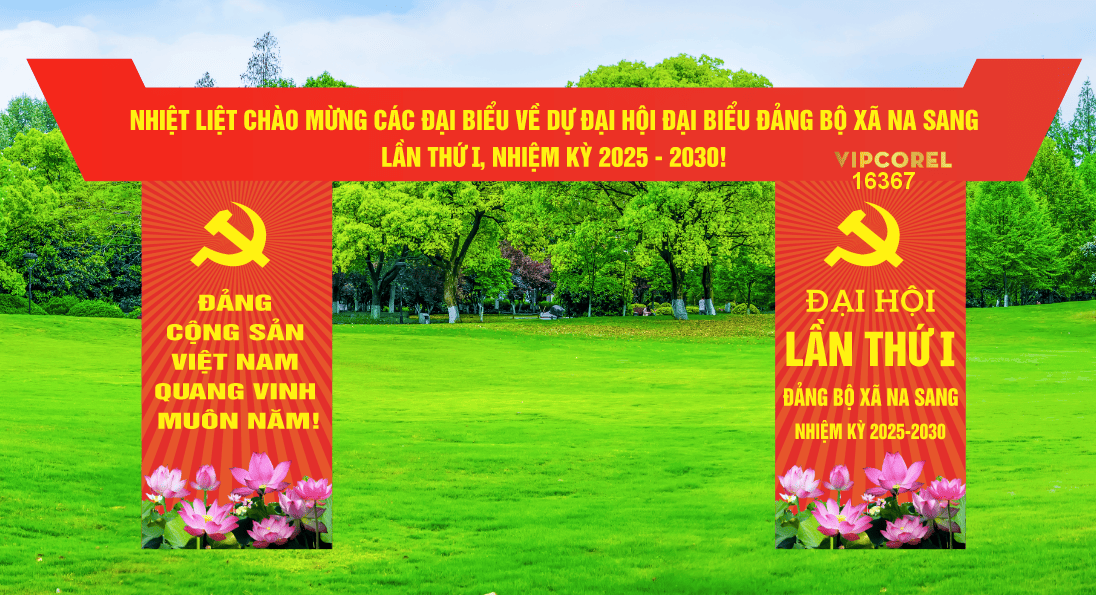 Mẫu trang trí cổng Đại hội đảng bộ xã Na Sang