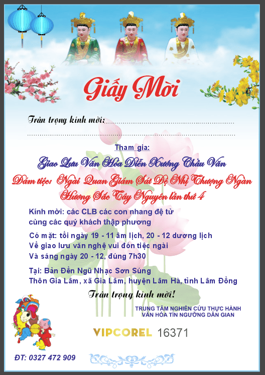 Giấy mời Giao lưu văn hóa diễn xướng chầu văn