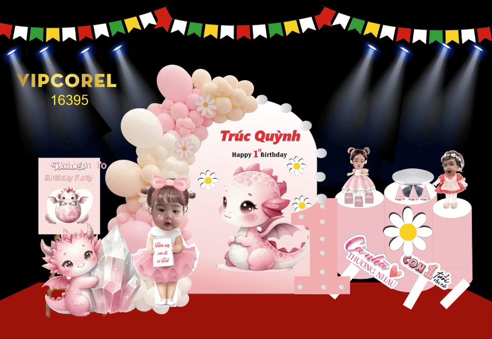 Trang trí bóng bay sinh nhật Trúc Quỳnh file corel