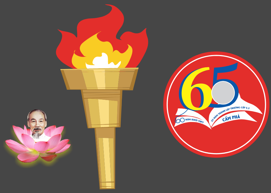 Ngọn đuốc và logo kỷ niệm 65 năm thành lập trường